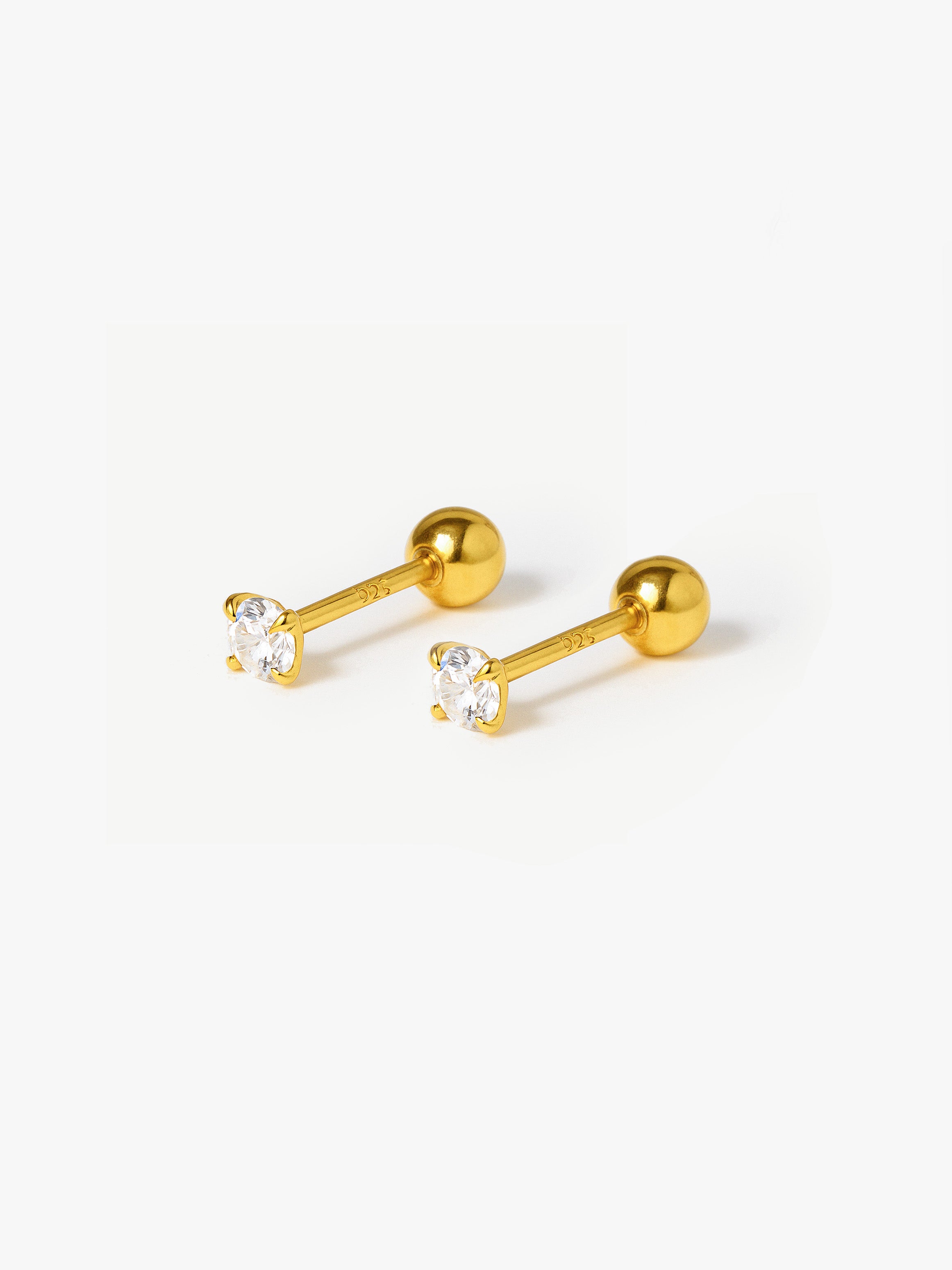 3, 4 or 5mm Solitaire Round Stone Earrings - Screw Back