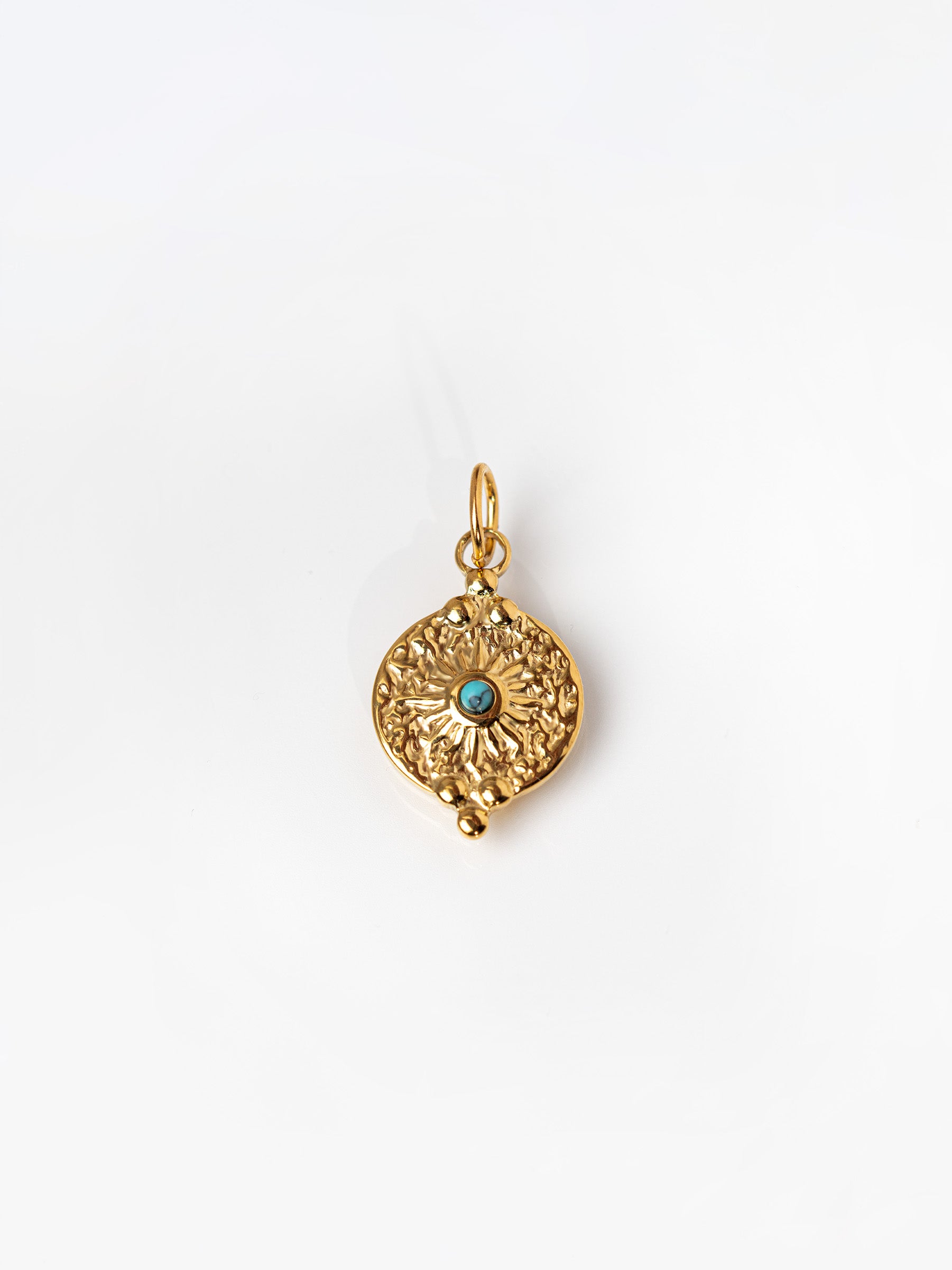 Gold Heirloom Coin Pendant / Charm With Turquoise Stone