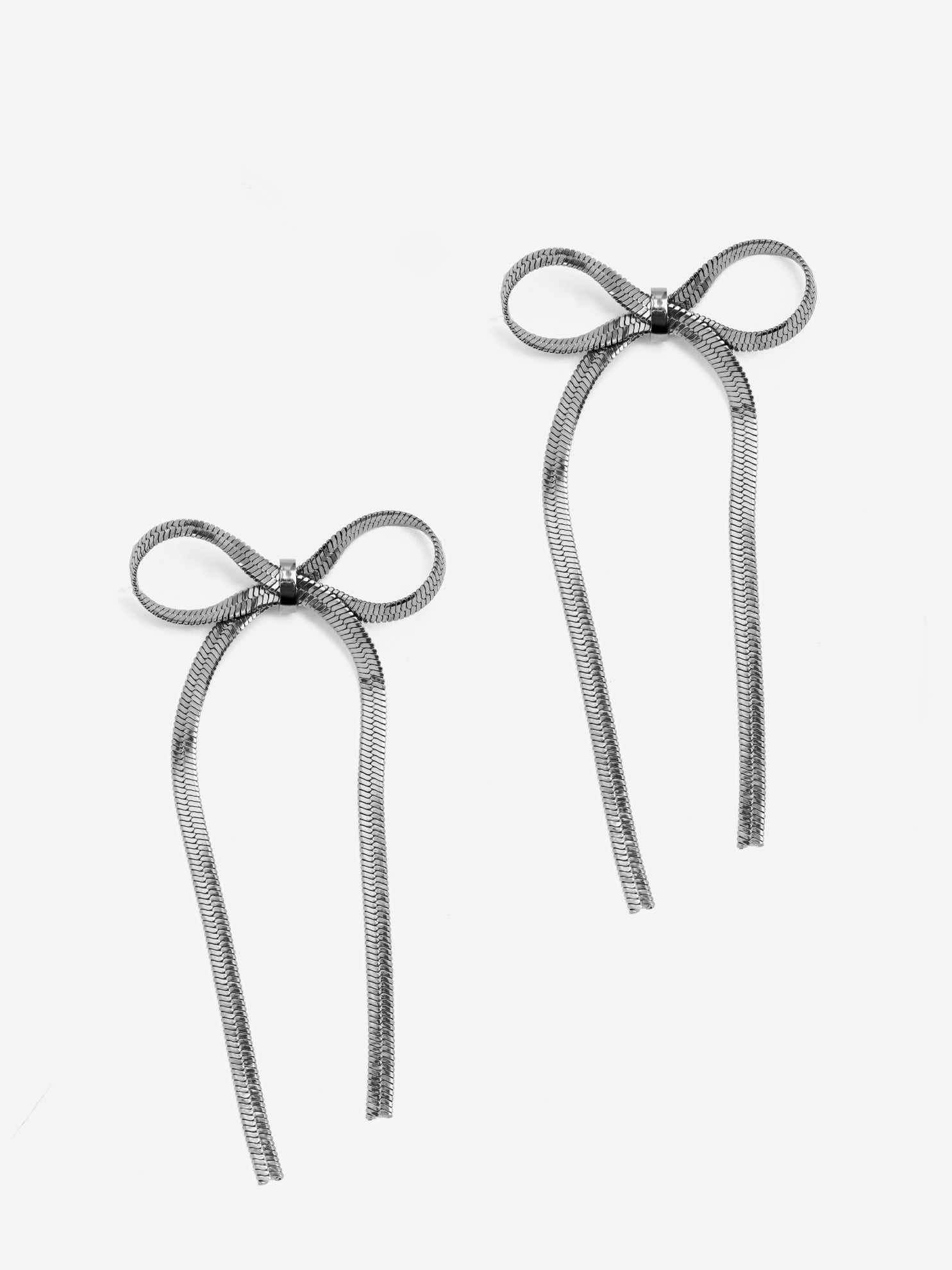 Bow Stud Earrings With Herringbone Chain