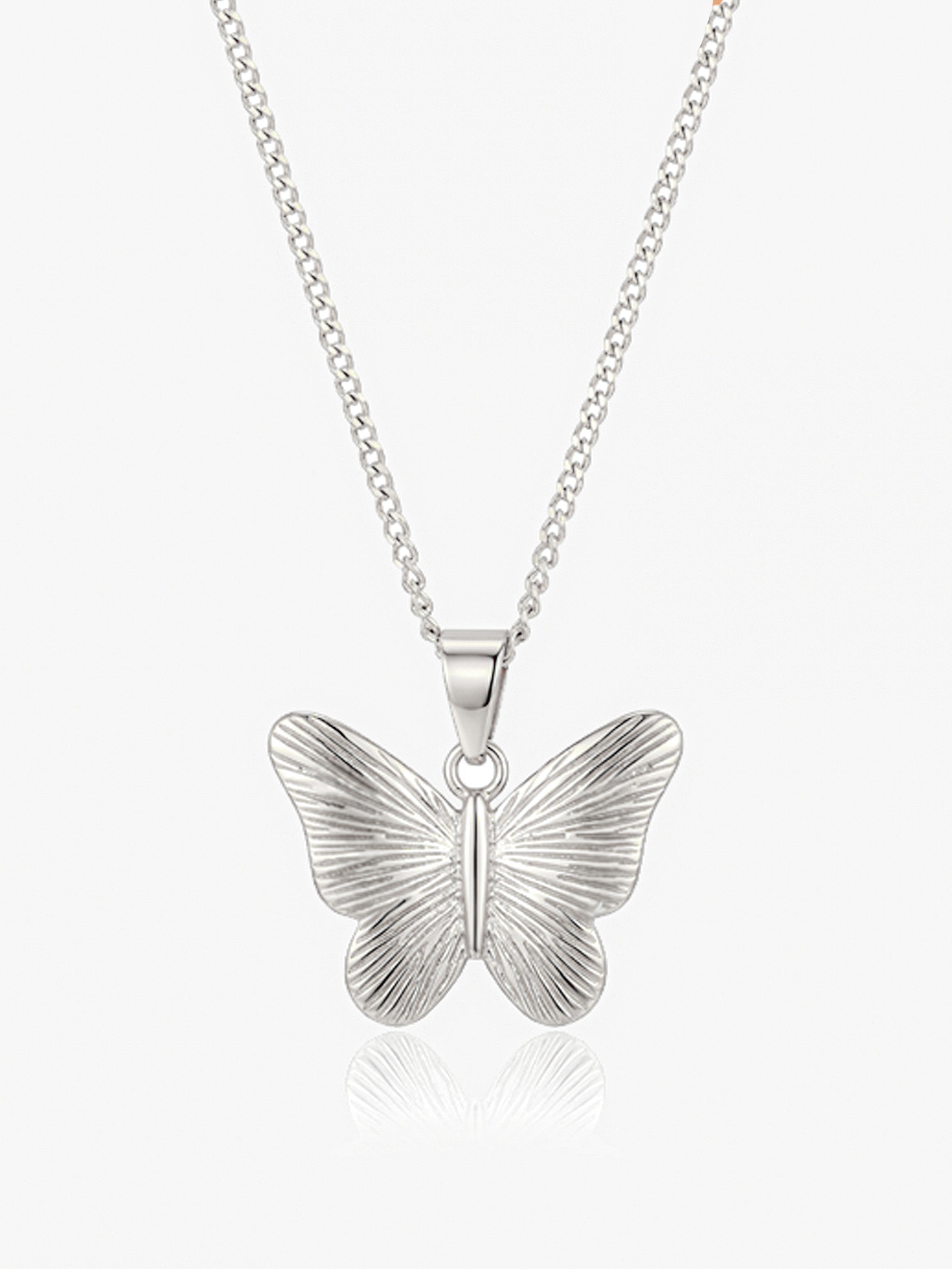 Textured Butterfly Pendant Necklace