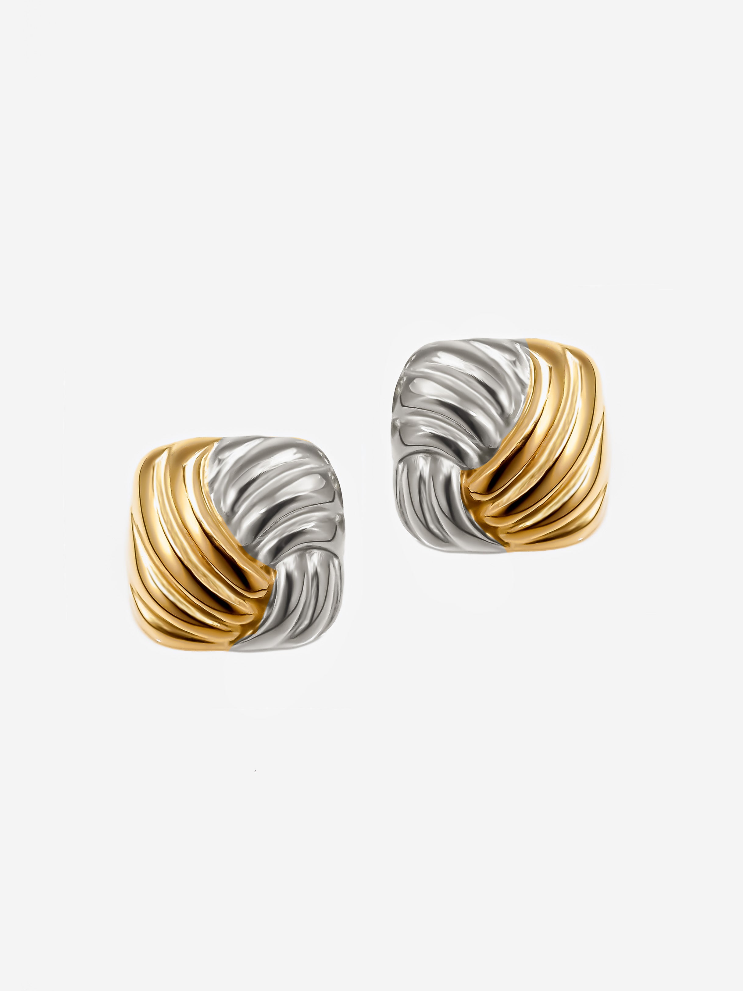 Twisted Square Stud Earrings - Gold & Silver