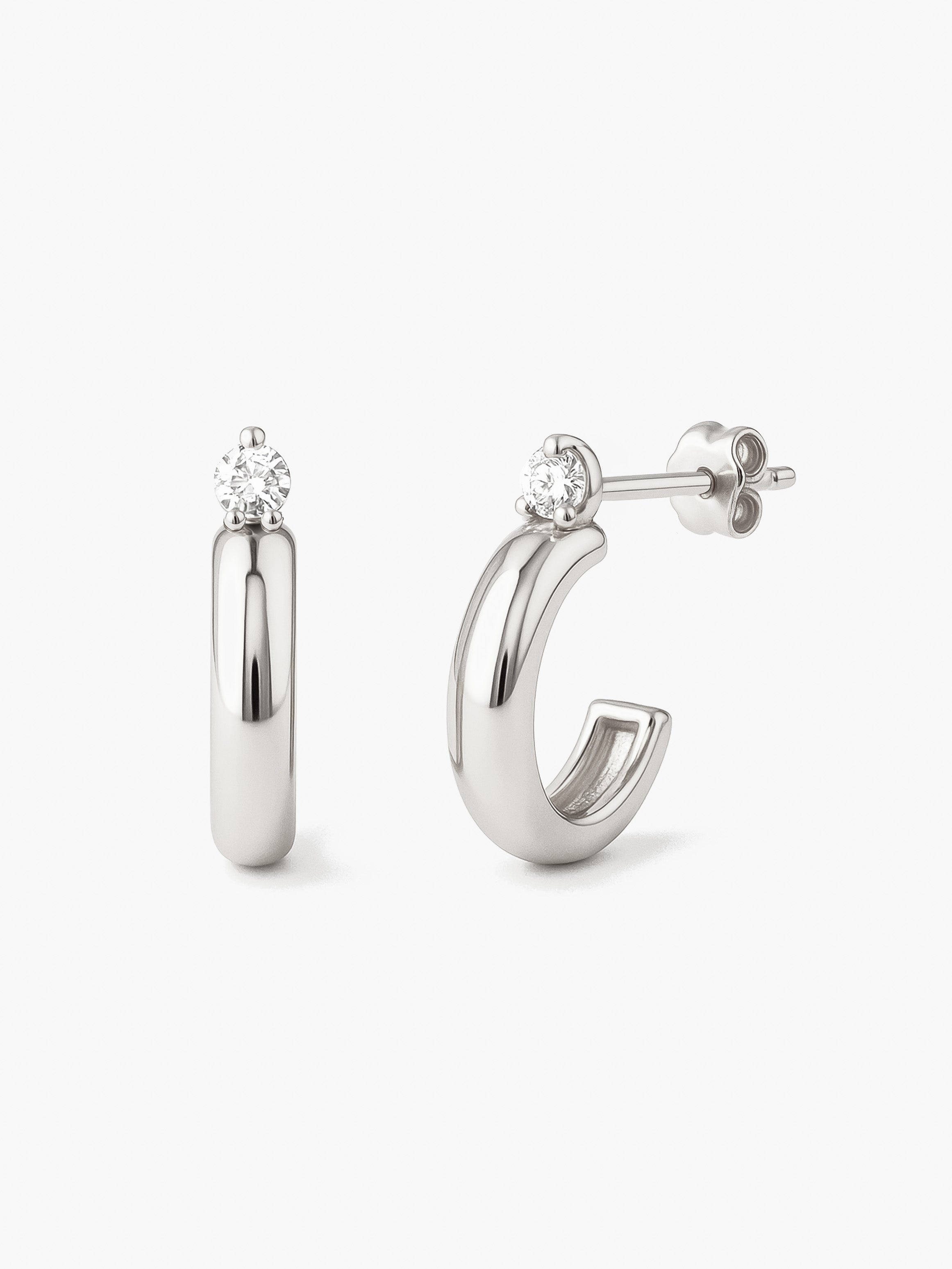 Huggie Hoop Stud Earrings With Sparkling Stone