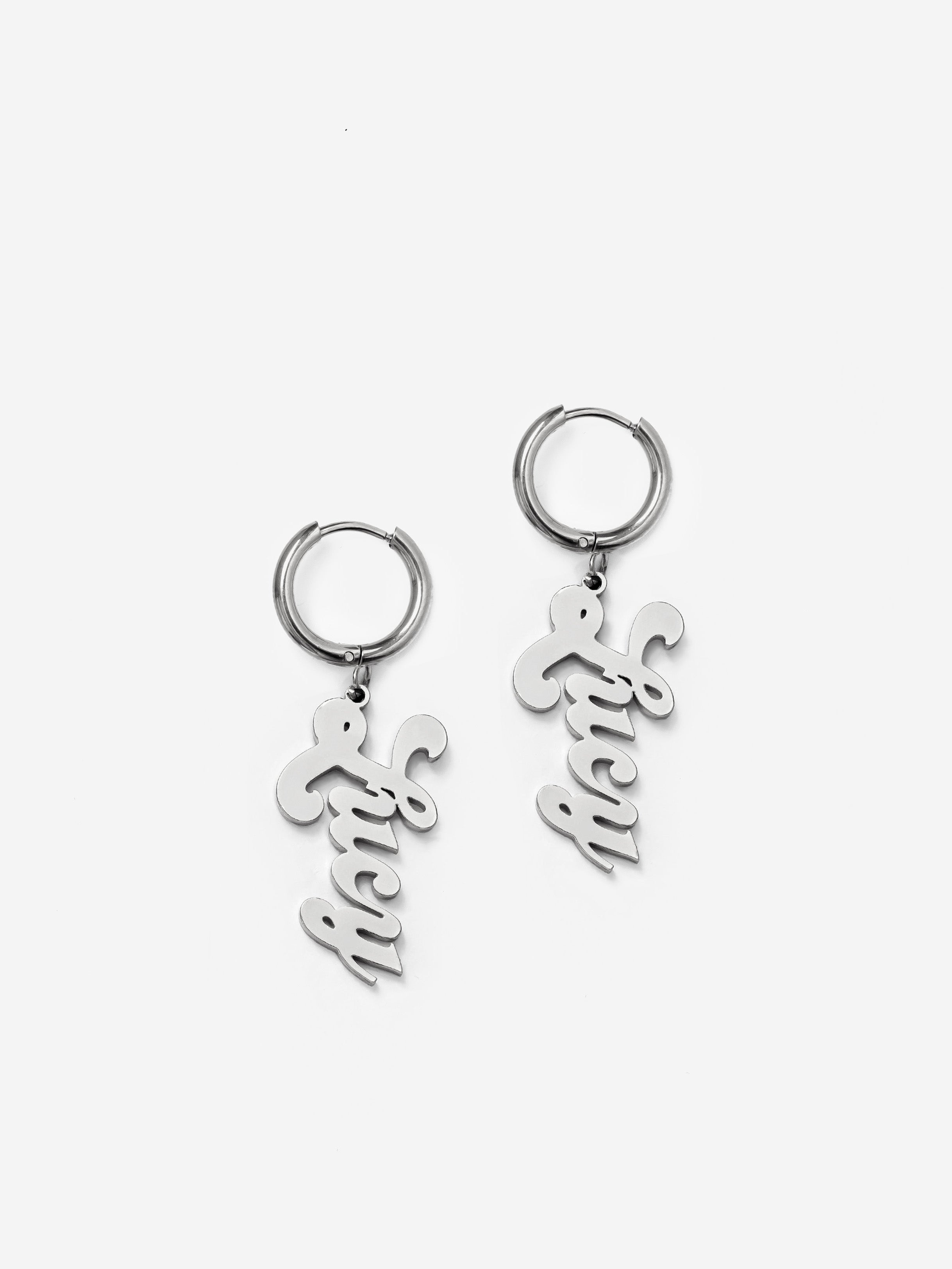 Name Huggie Hoop Earrings - Bubble Font