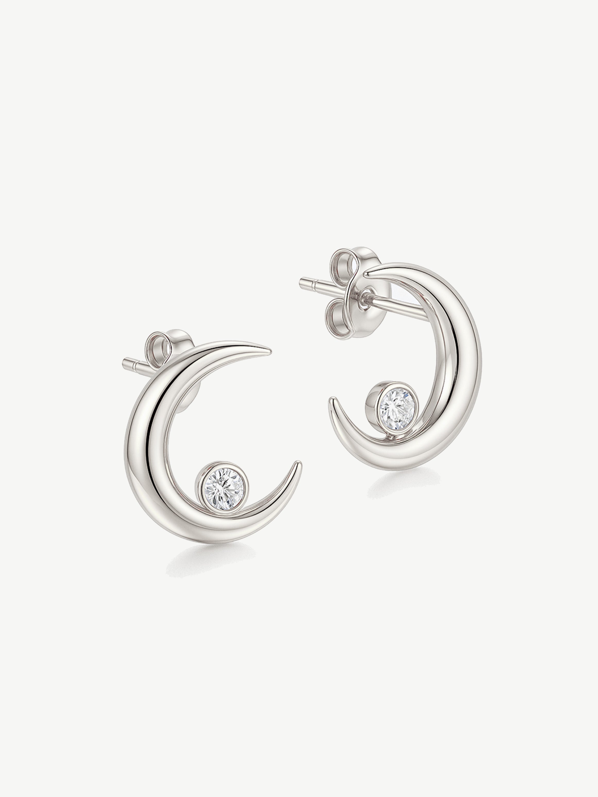 Dainty Crescent Moon & Star Stud Earrings