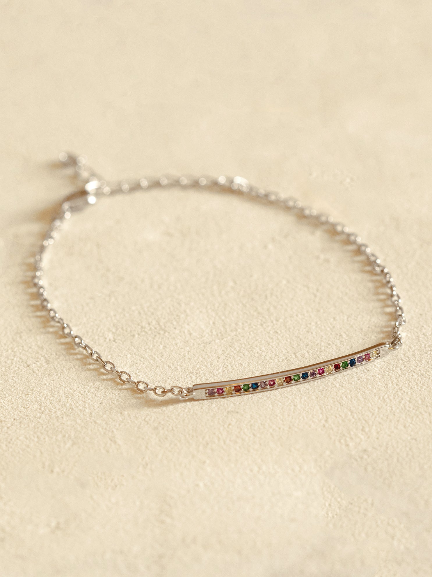 Silver Bar Bracelet With Colourful Stones