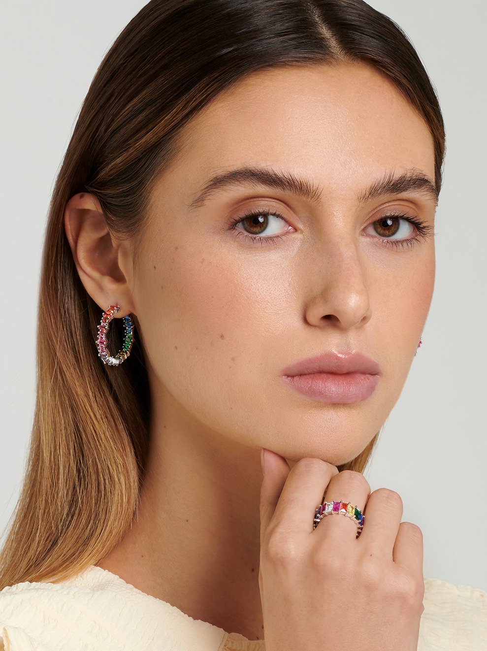 Large Hoop Earrings With Colourful Stones