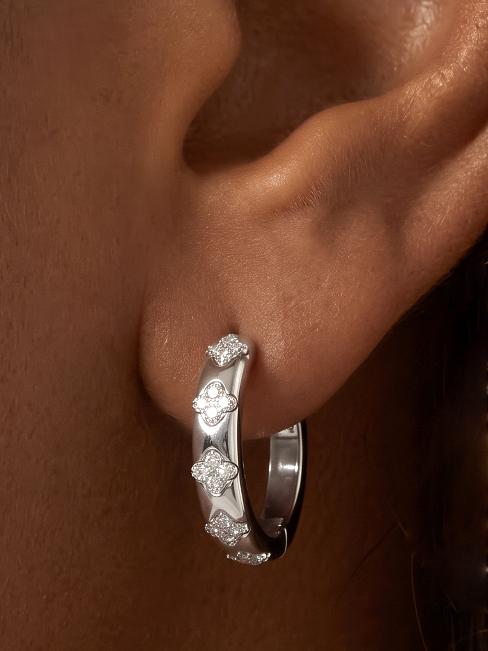 Moissanite Hydrangea Hoop Earrings