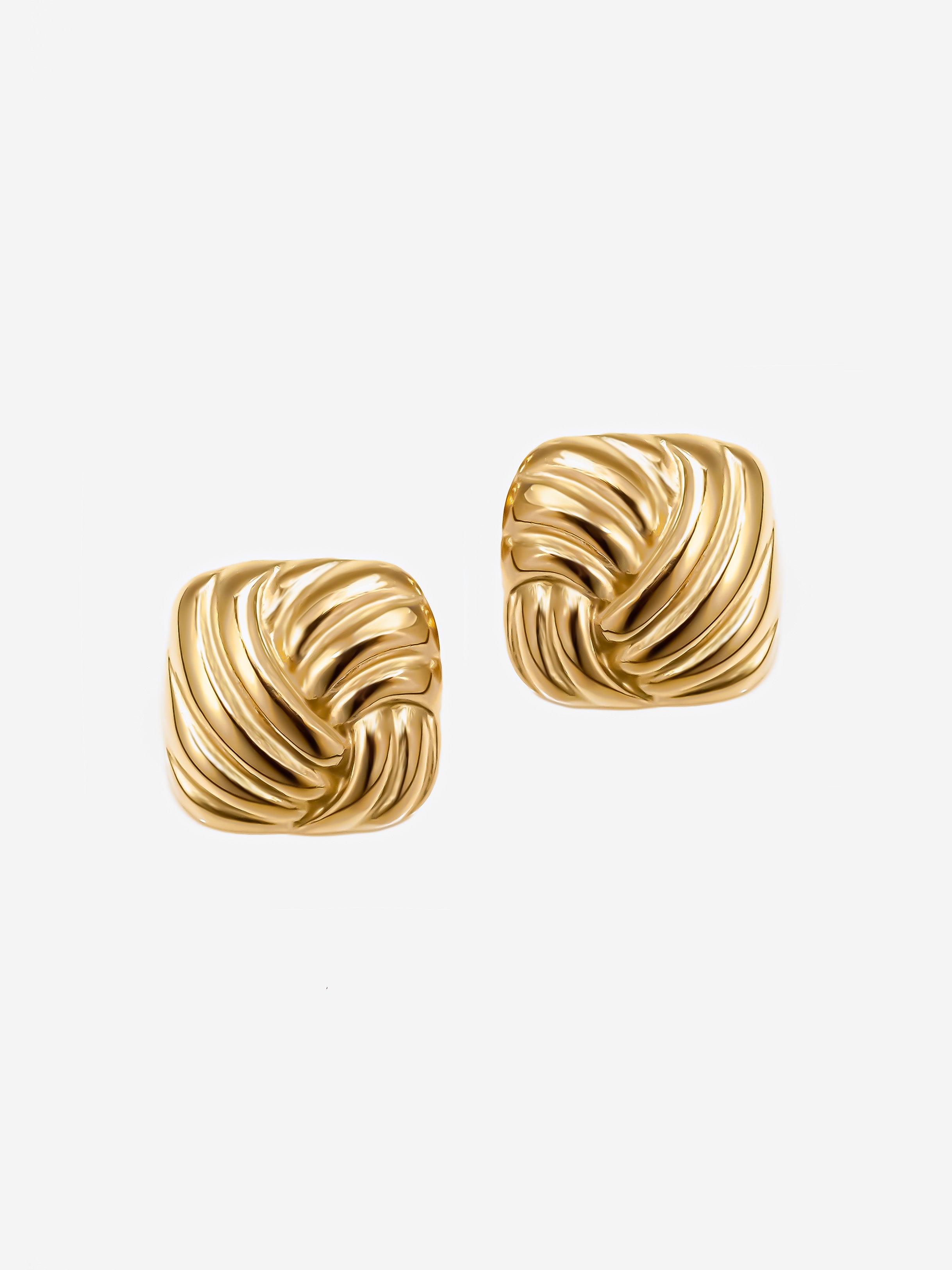 Twisted Square Stud Earrings - Gold