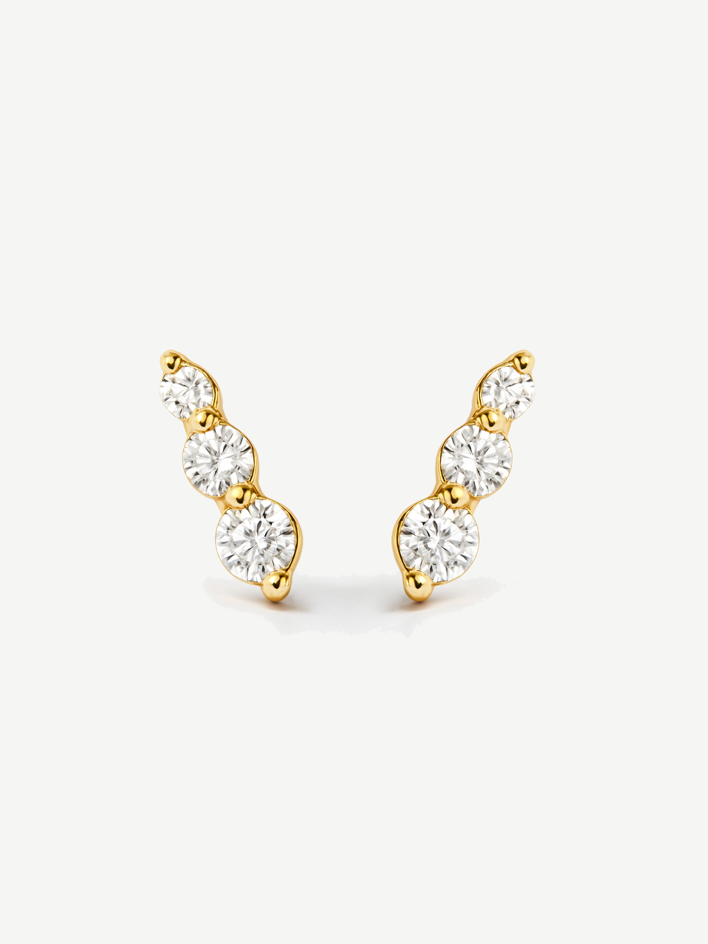 Gold Cluster Stud Earrings - Three Stones