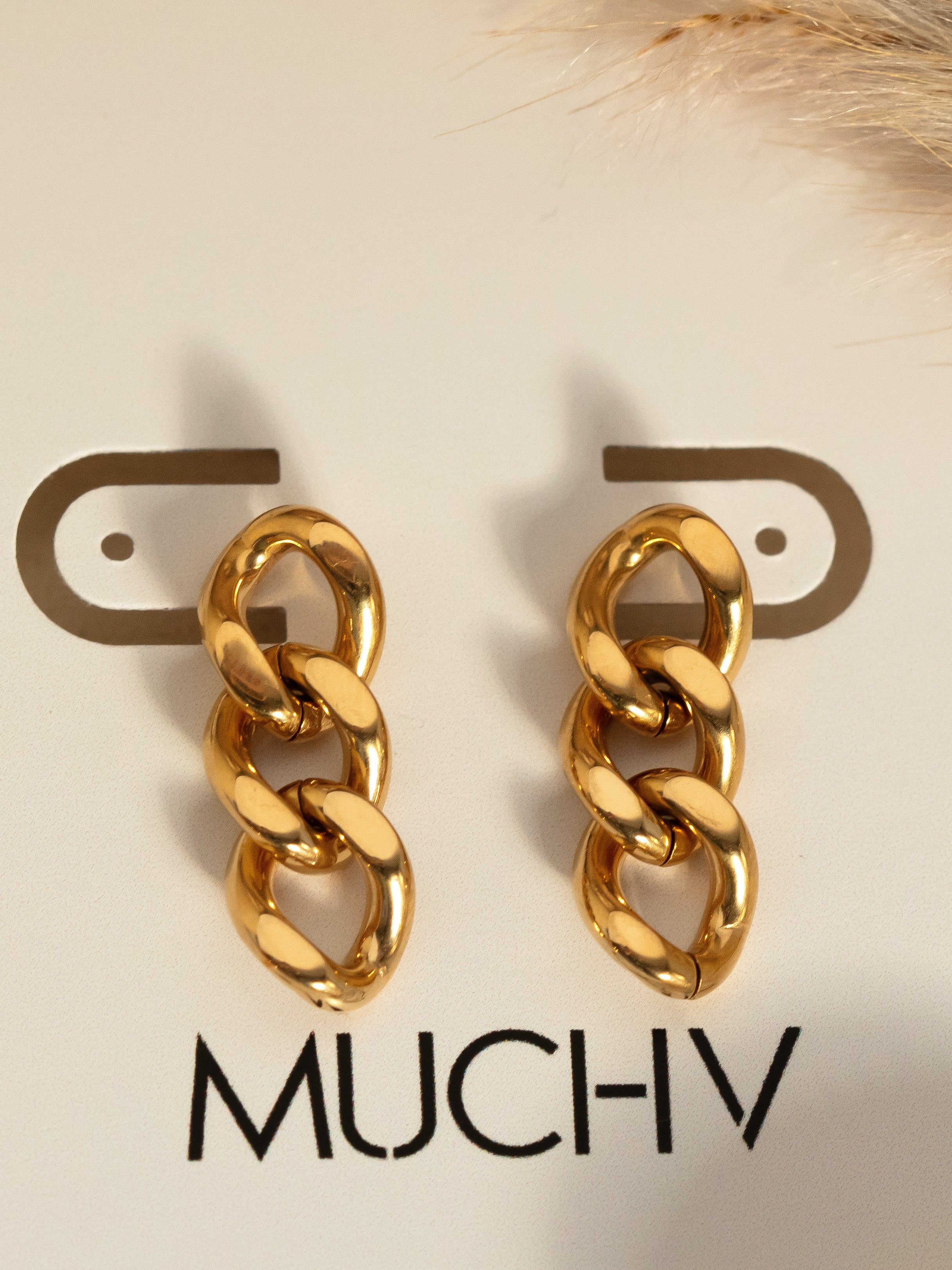 Gold Short Chain Stud Earrings