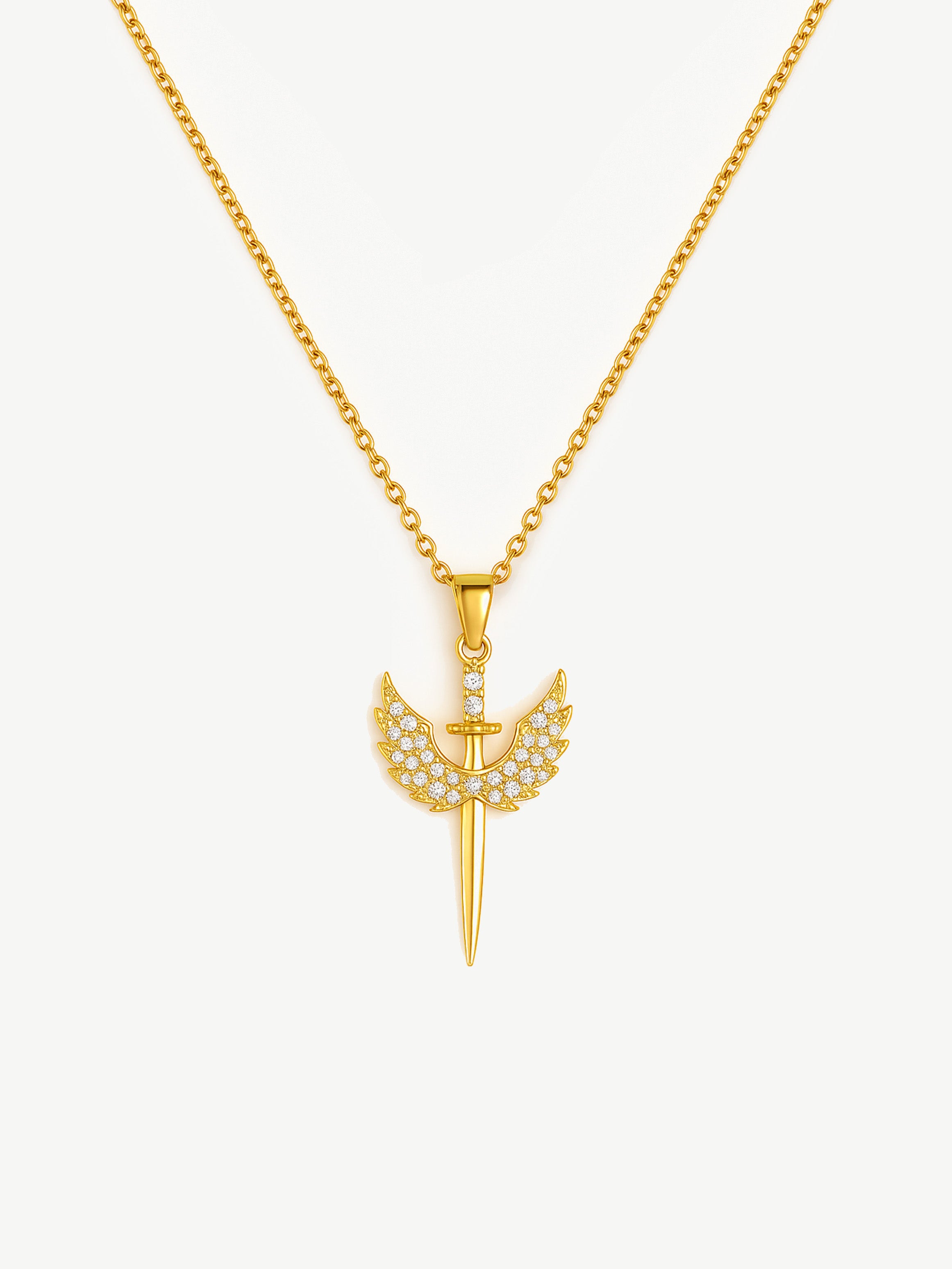 Sparkling Sword With Wings Necklace