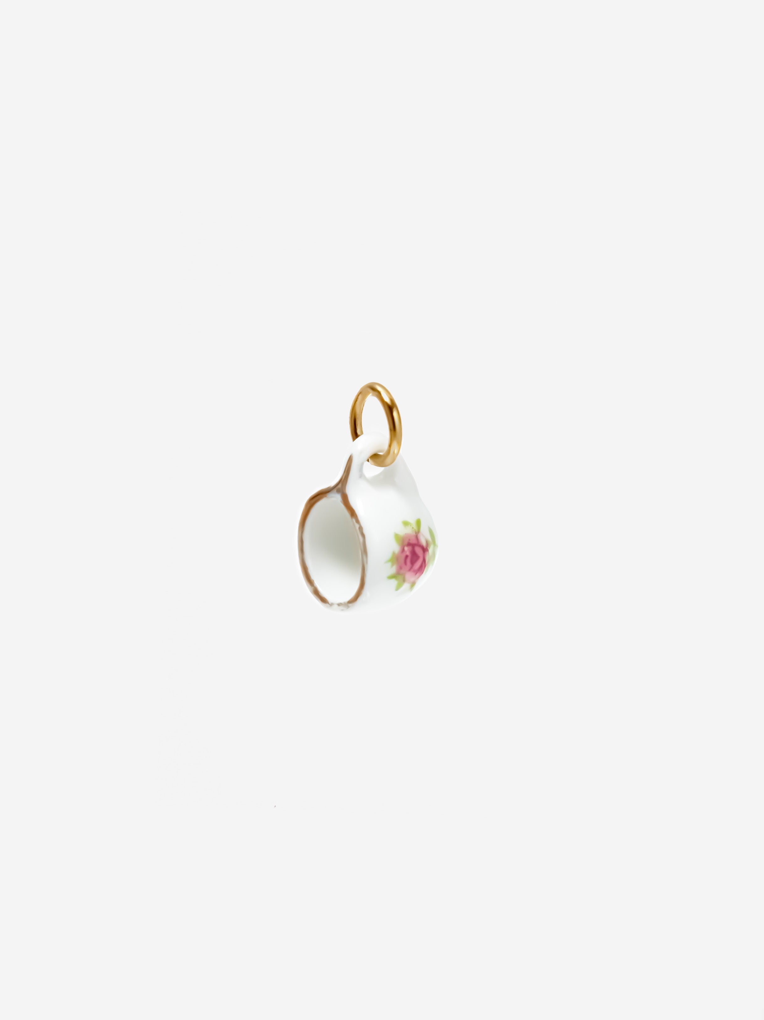 Porcelain Tea Cup Charm - Pink Rose (Small)