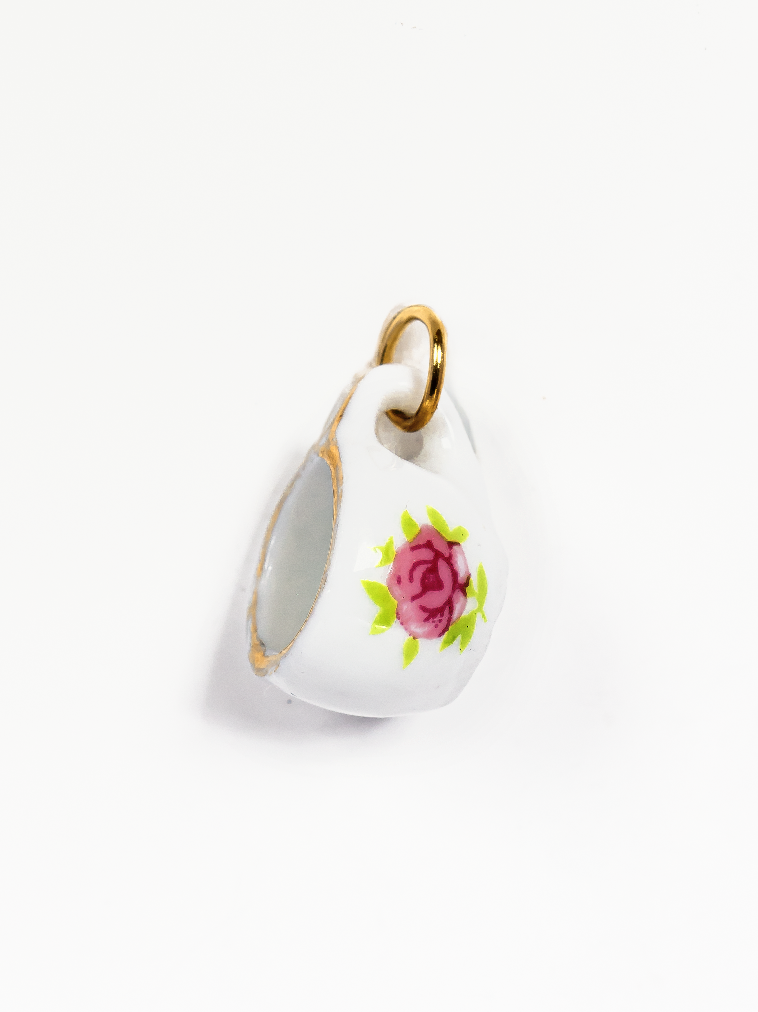 Porcelain Tea Cup Charm - Pink Rose (Small)