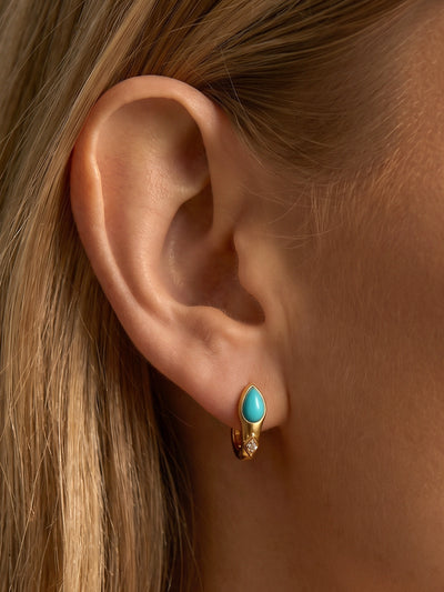 Marquise Turquoise Huggie Hoop Earrings