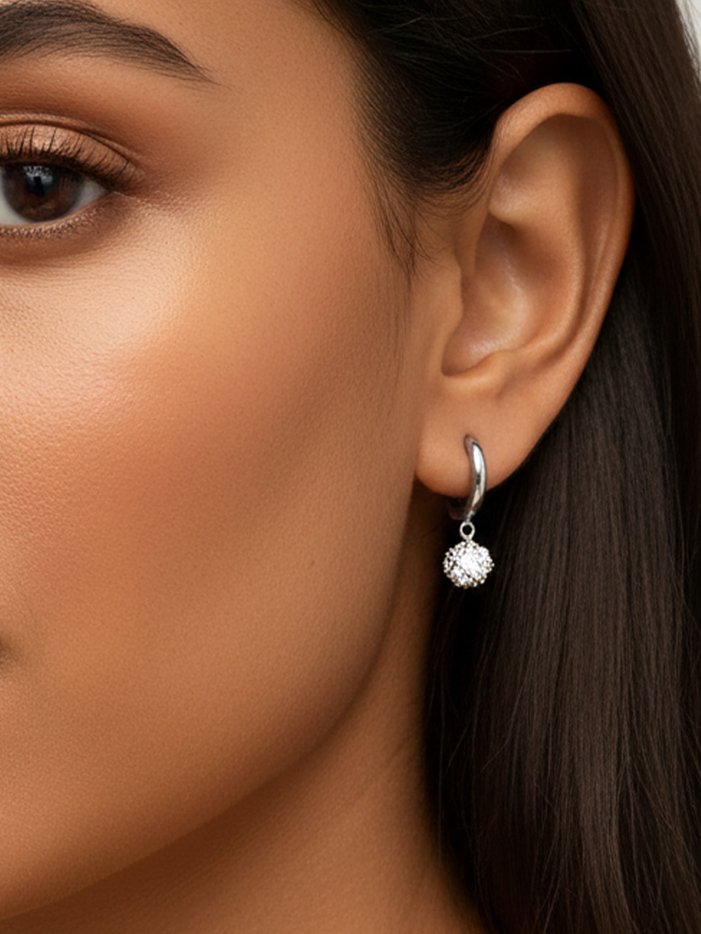 Dainty Huggie Hoop Earrings With Round Stone