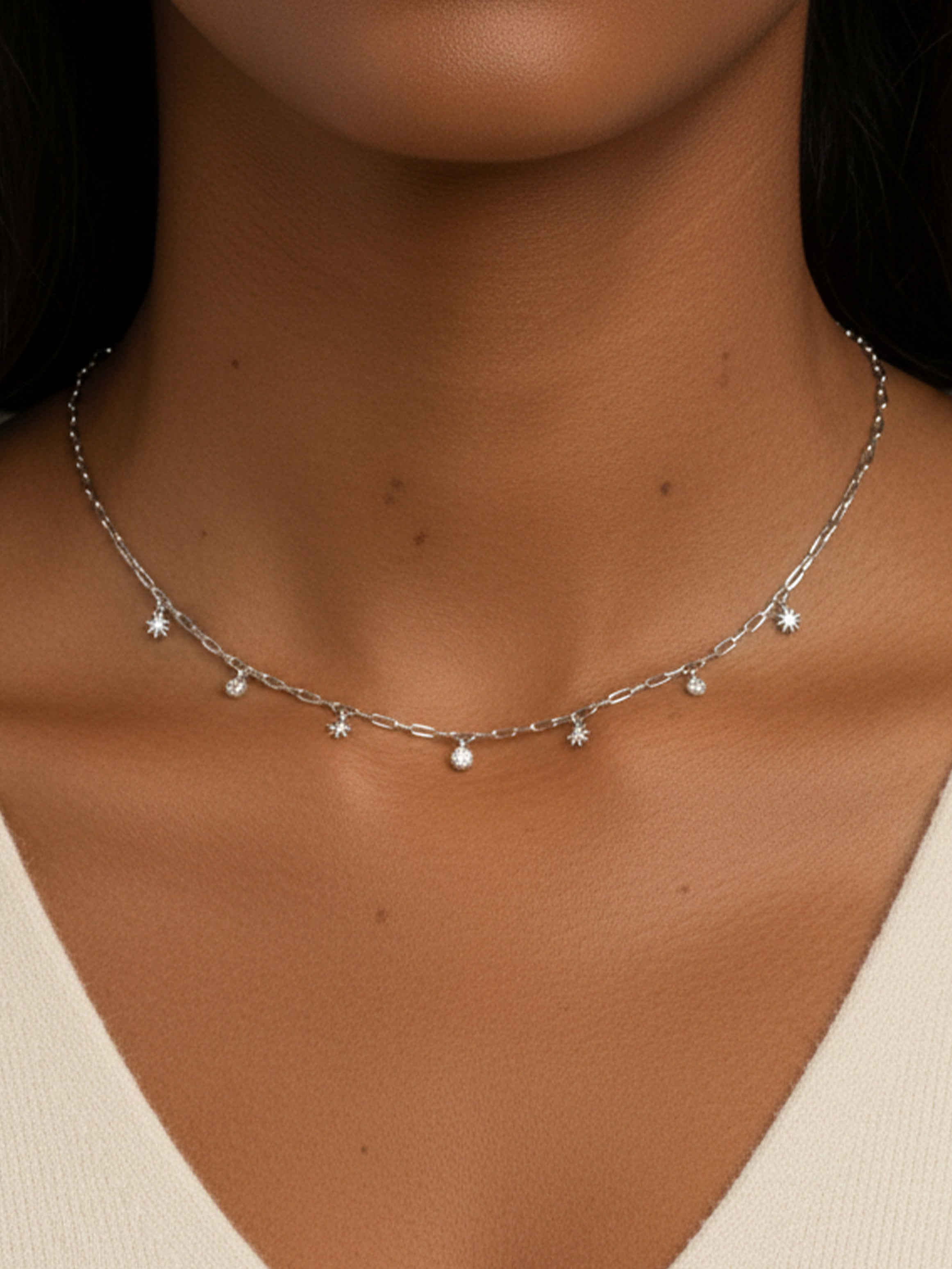 Chain Choker With Moon and Star Charms