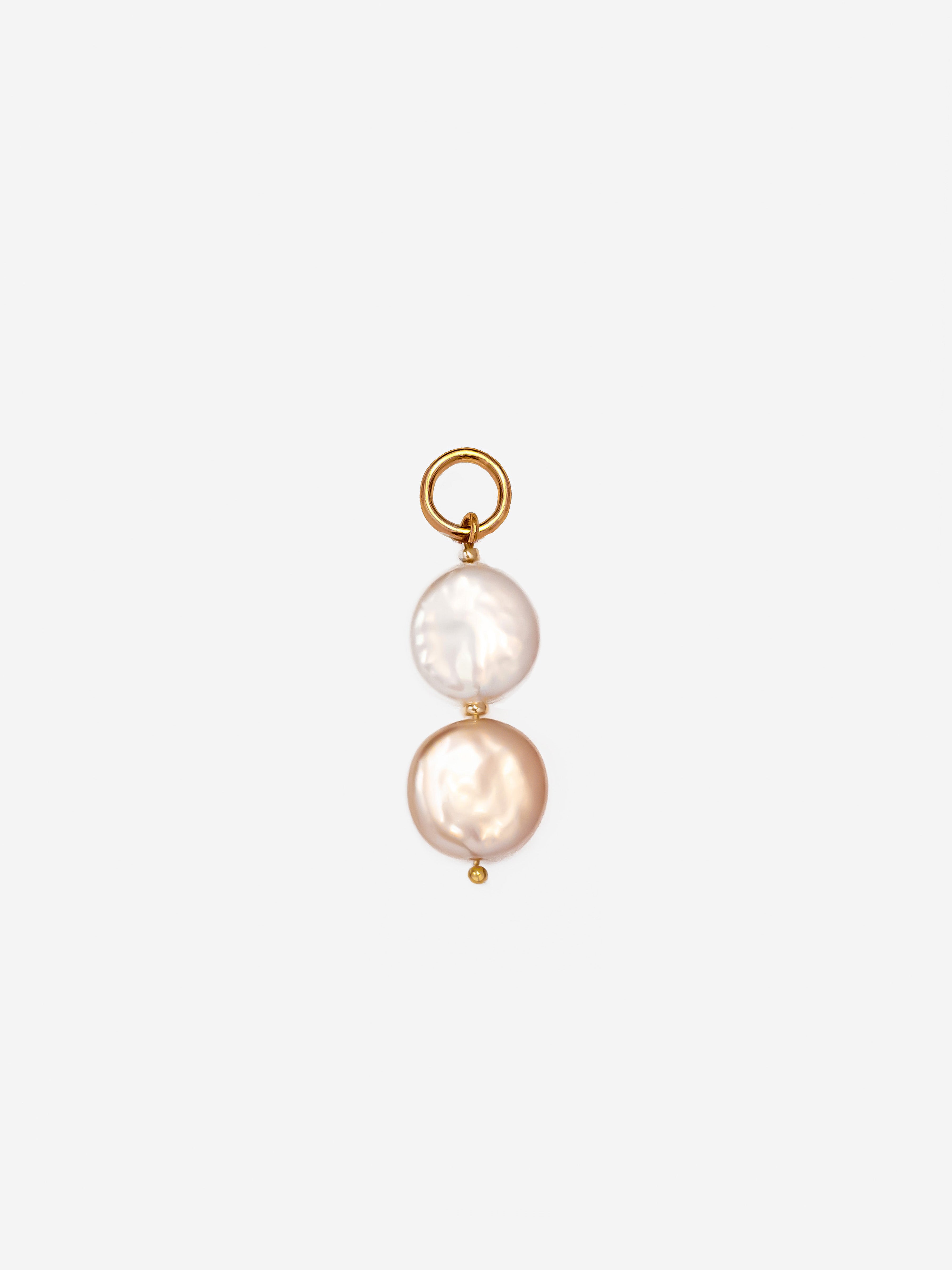 Pearl Charm With Two Baroque Button Pearls (White & Pink) (Big)