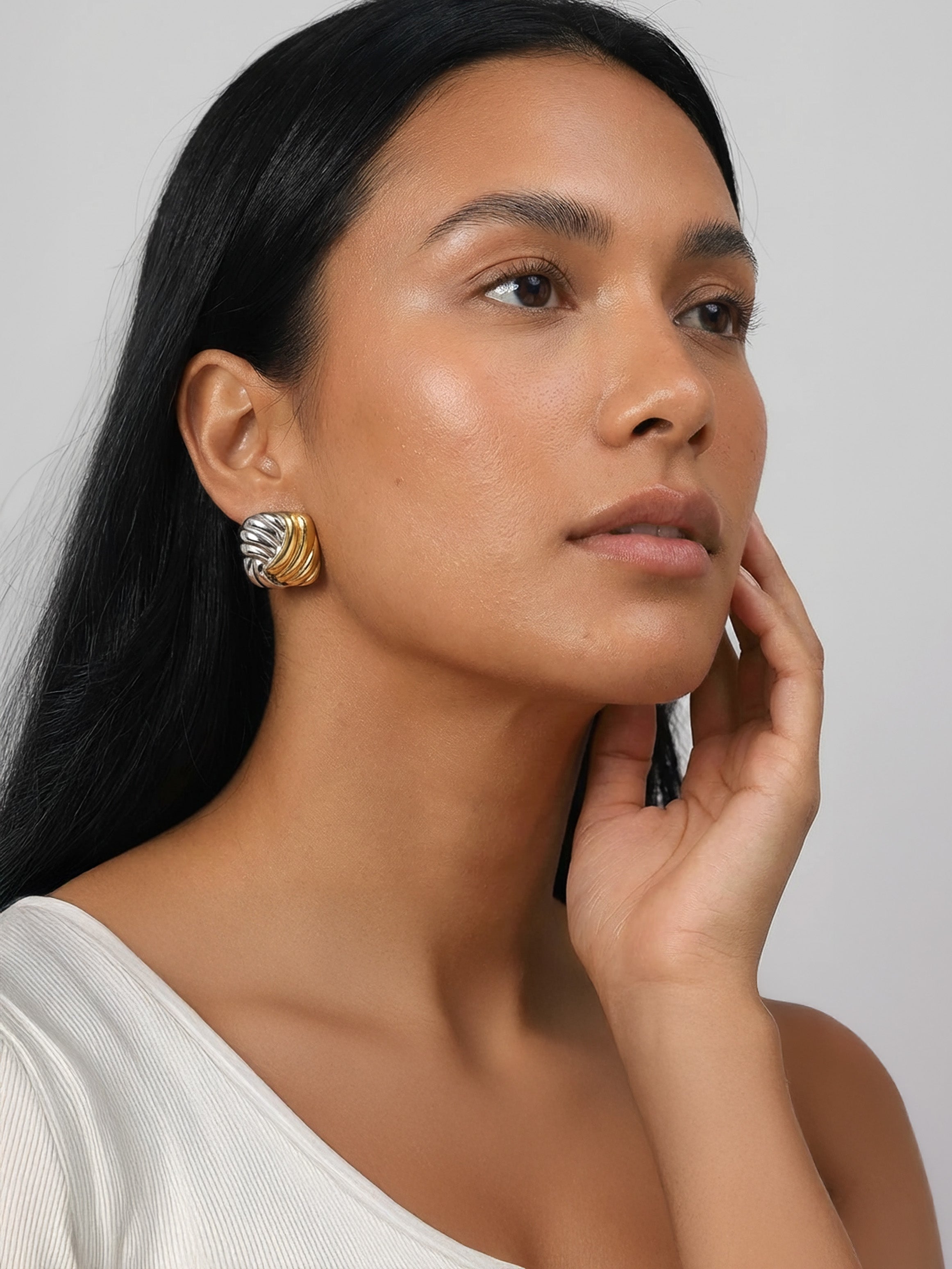 Twisted Square Stud Earrings - Gold & Silver