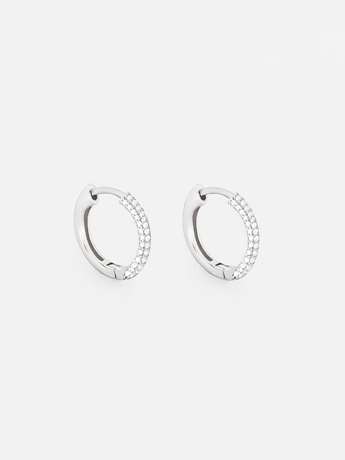 Small Silver Hoop Earrings with Sparkling Pave Stones