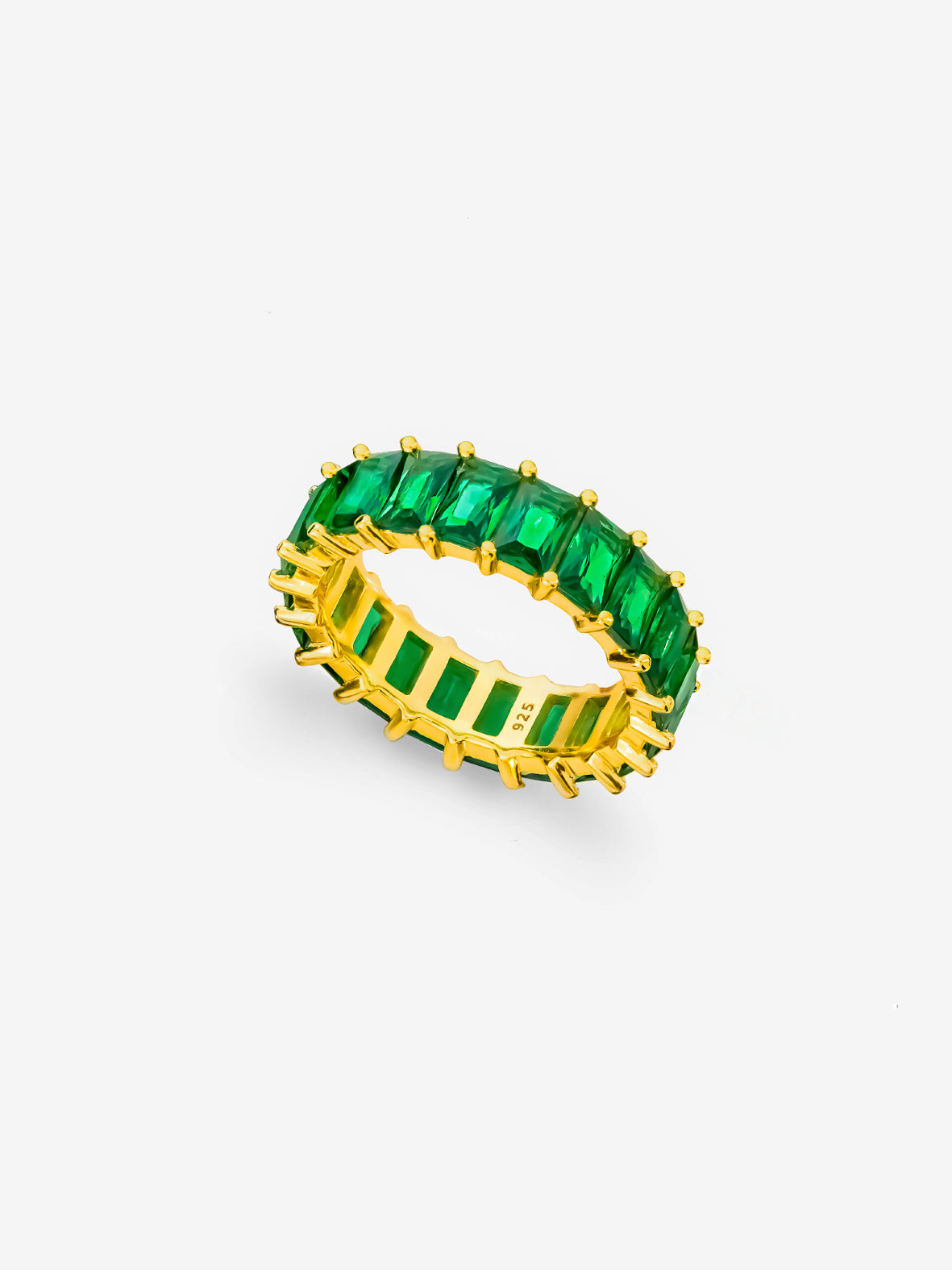 Gold Thick Ring With Emerald Green Stones