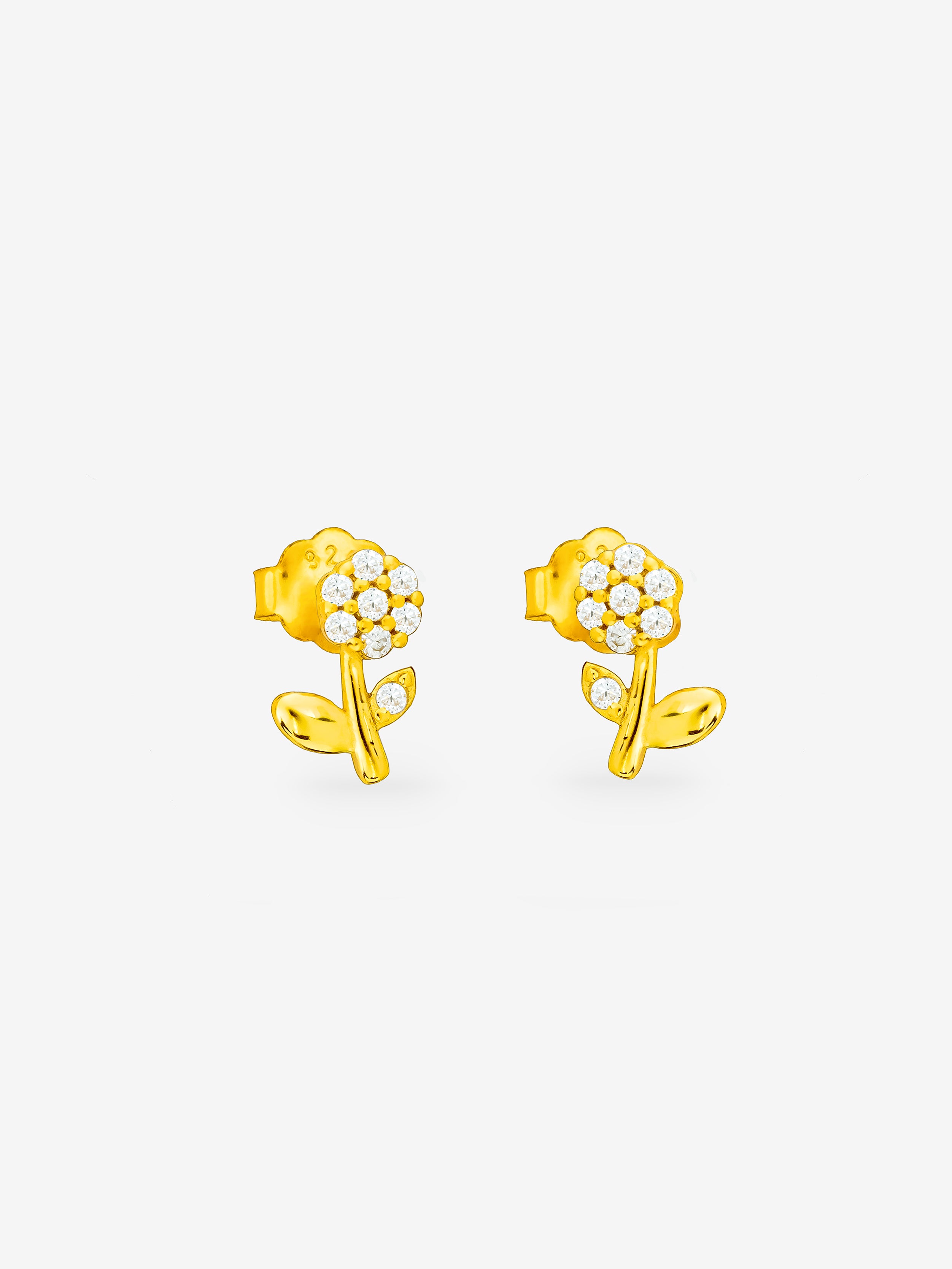Gold Flower Stud Earrings With Stones