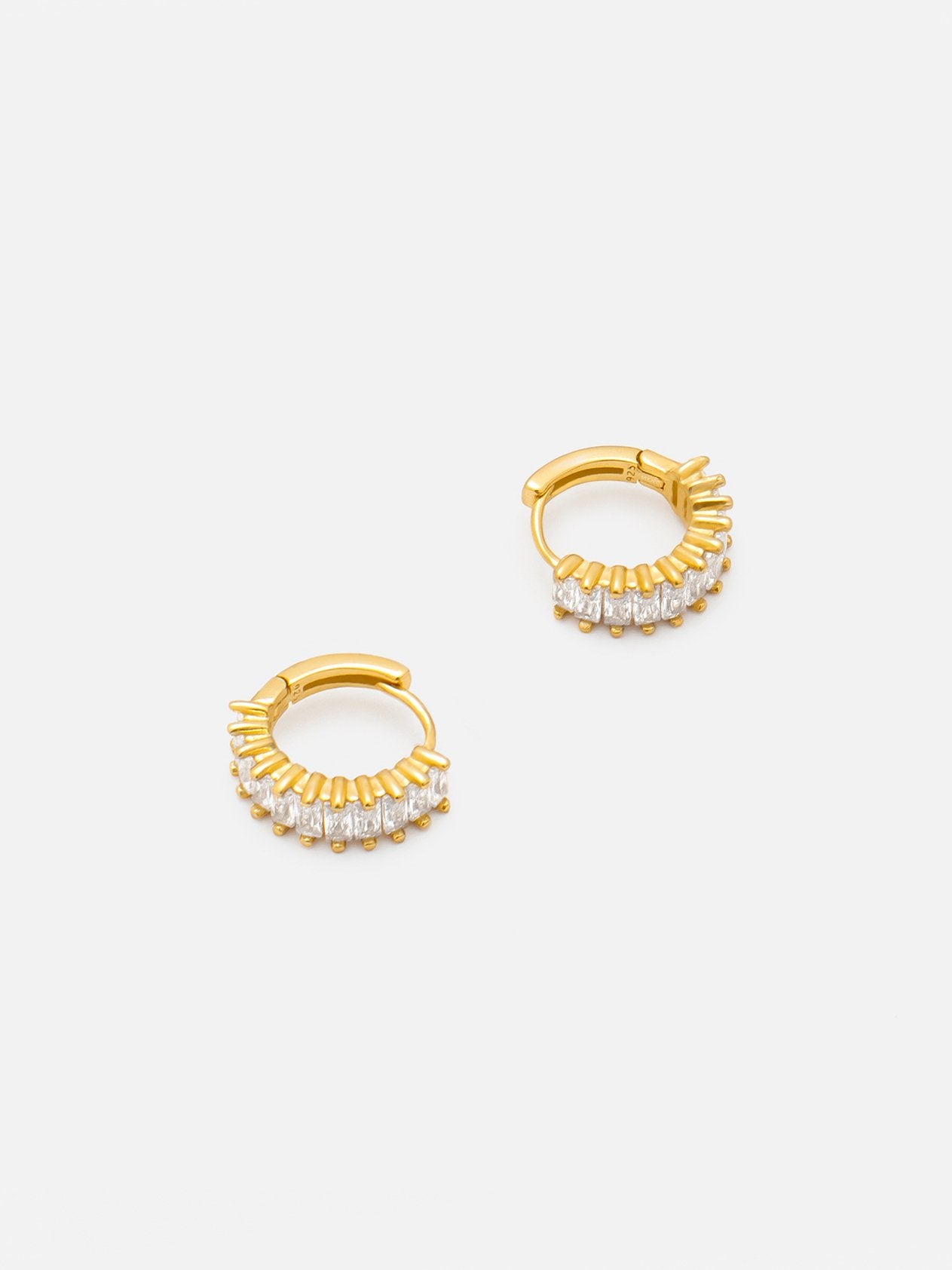 Small Gold Hoop Earrings With Baguette Stones (18ct Gold Plated 925 Sterling Silver) - Muchv Jewellery