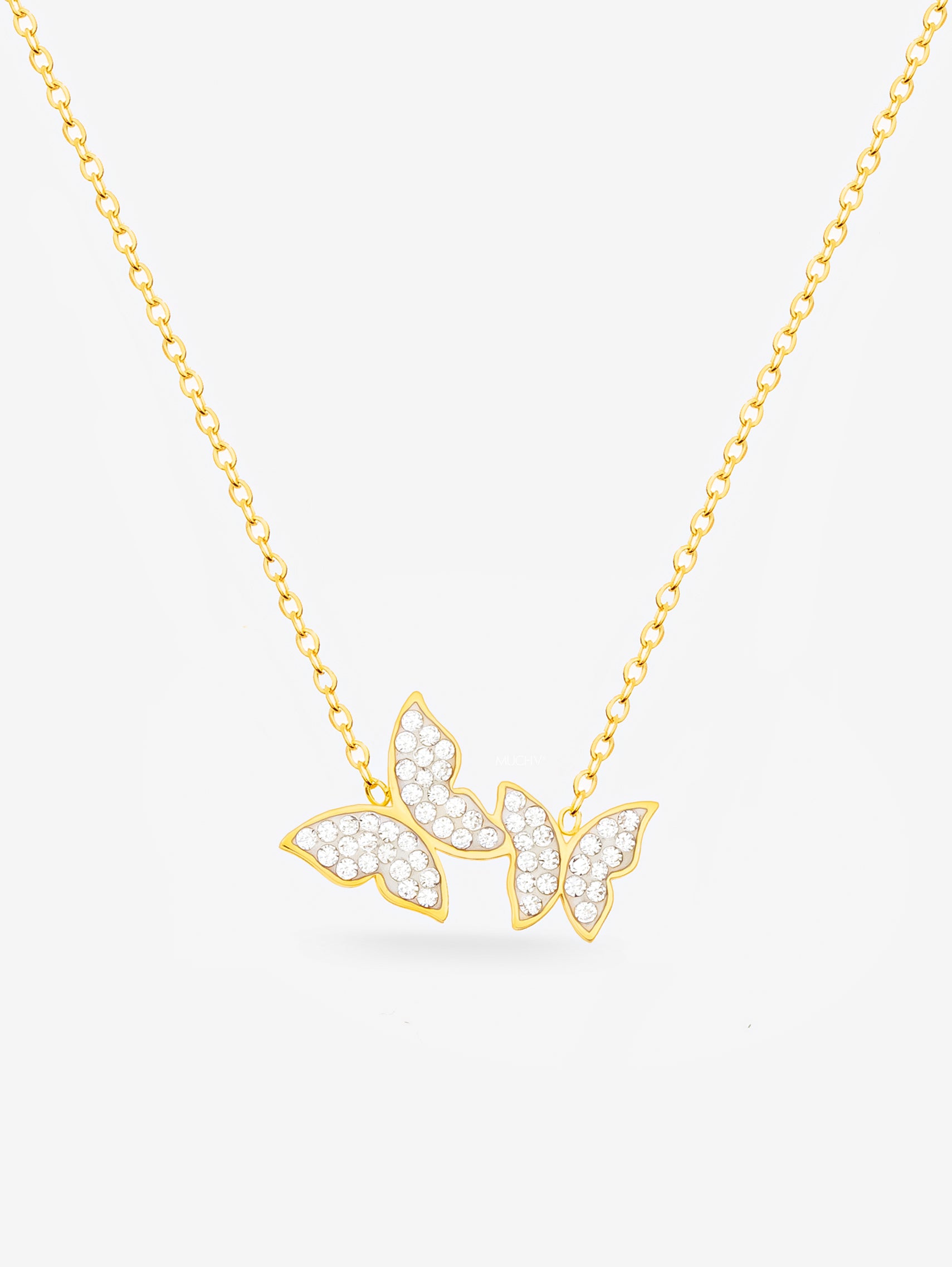 Gold Pendant Necklace With Two Butterflies