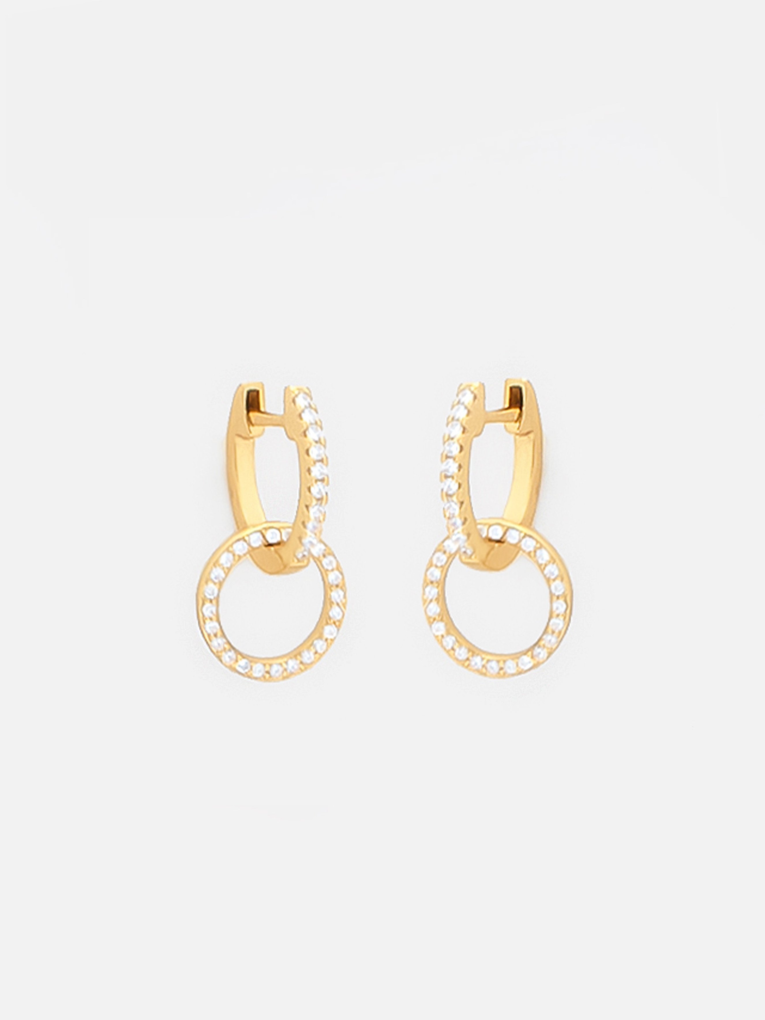 Gold Dangle Hoop Earrings With Round Removable Charms (18ct Gold Plated 925 Sterling Silver) - Muchv Jewellery