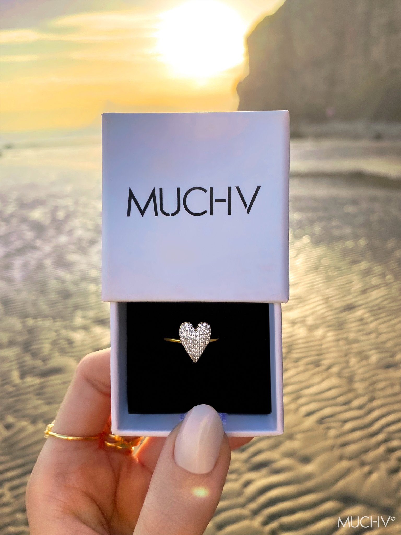 Gold Heart Ring - Adjustable Promise Ring (18ct Gold Plated 925 Sterling Silver) - Muchv Jewellery