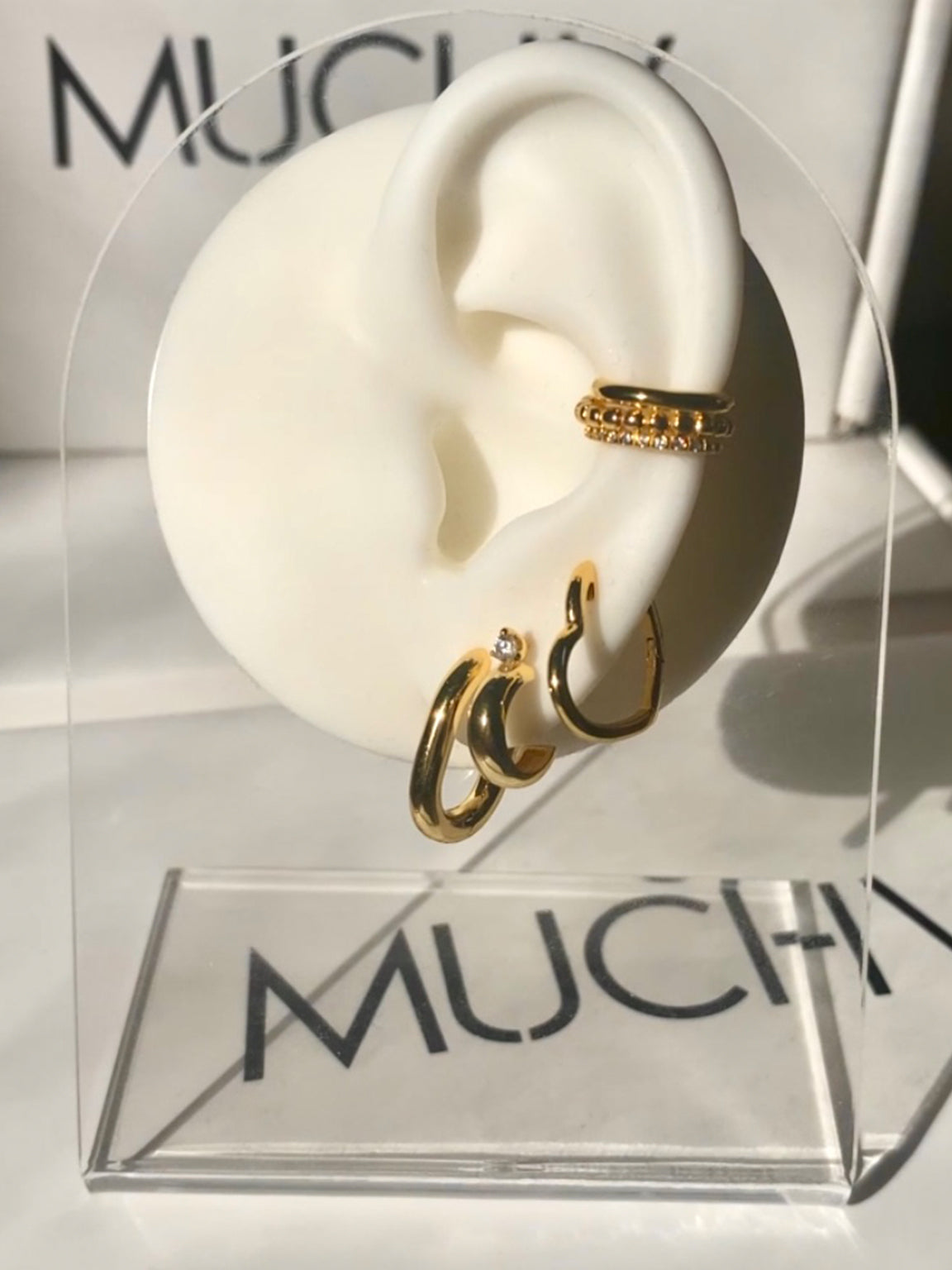 Gold Huggie Hoop Stud Earrings With Sparkling Stone
