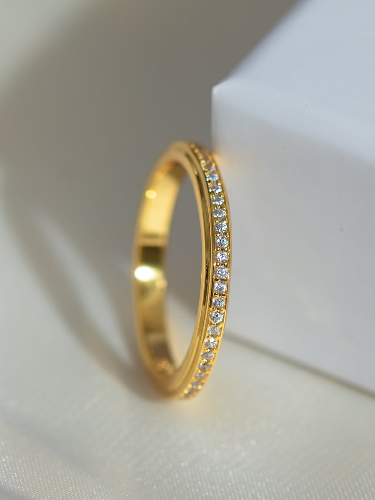 Gold Thin Stacking Eternity Ring With Sparkling Stones