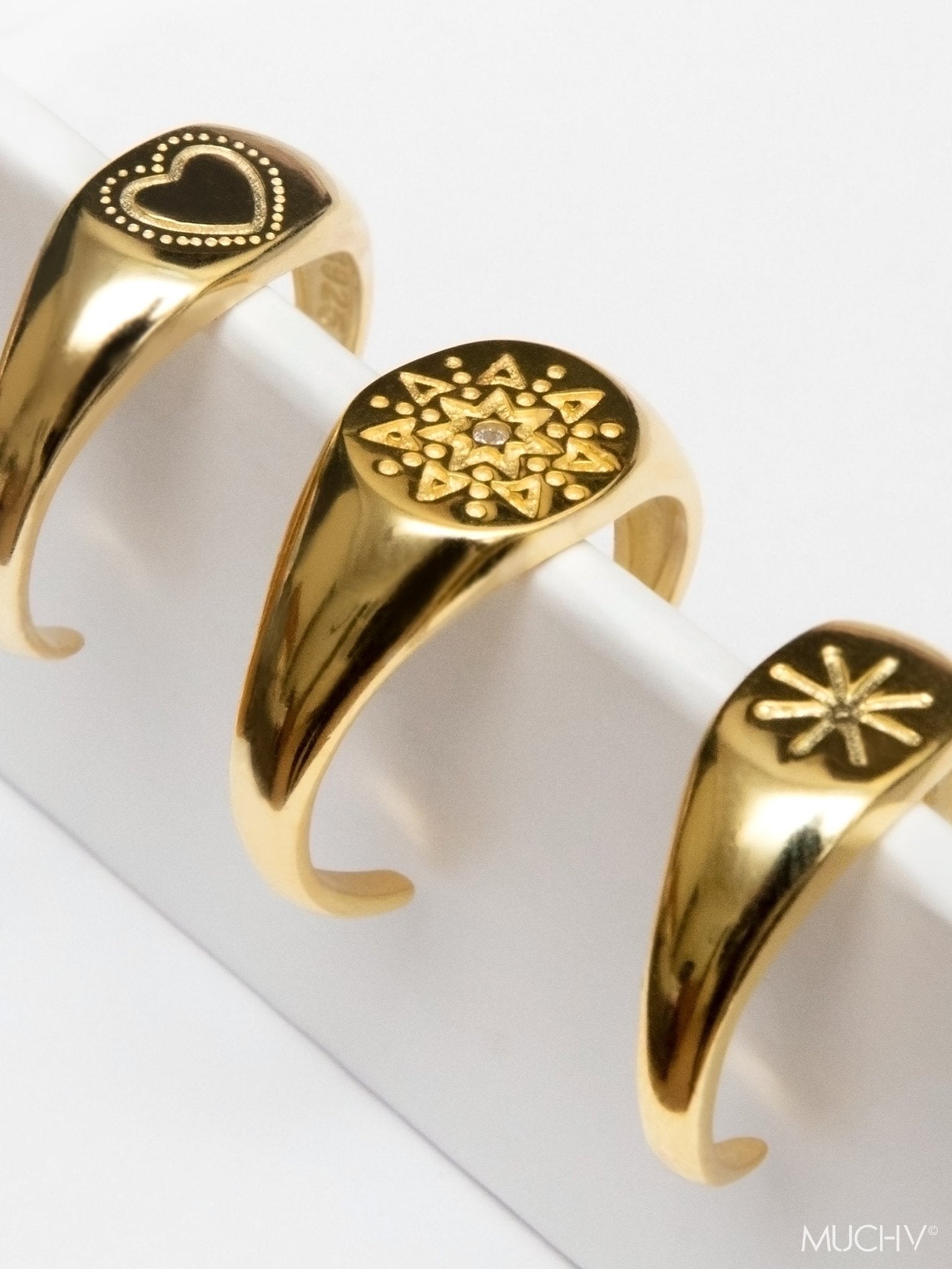 Gold Star Signet, Adjustable Star Ring (18ct Gold Plated 925 Sterling Silver) - Muchv Jewellery