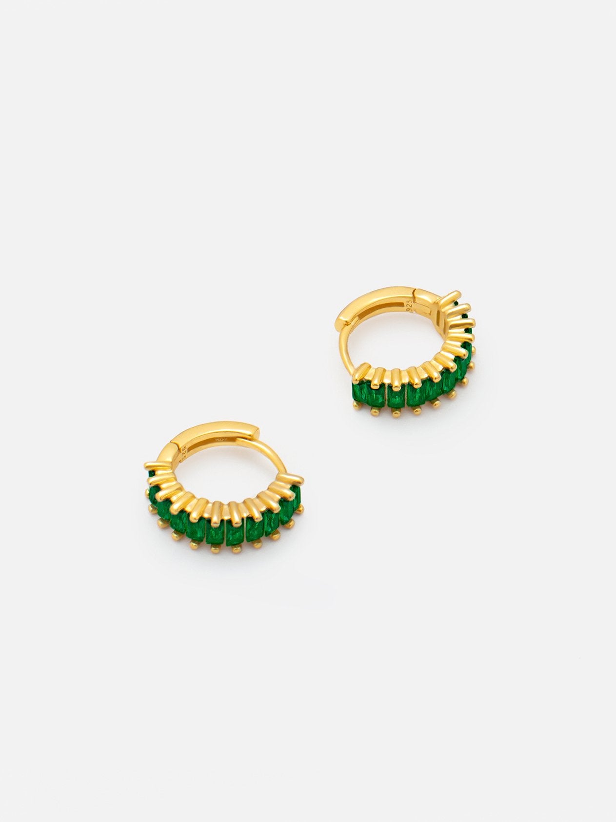 Small Emerald Green Huggie Hoop Earrings(18ct Gold Plated 925 Sterling Silver) - Muchv Jewellery