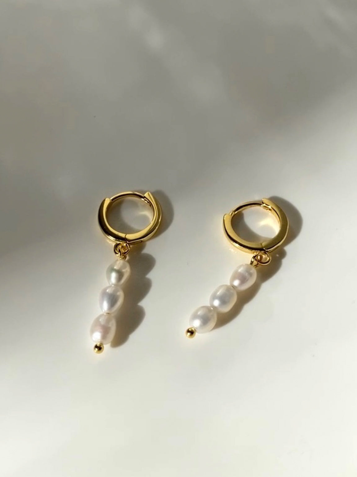 Silver Baroque Pearl Huggie Hoop Earrings