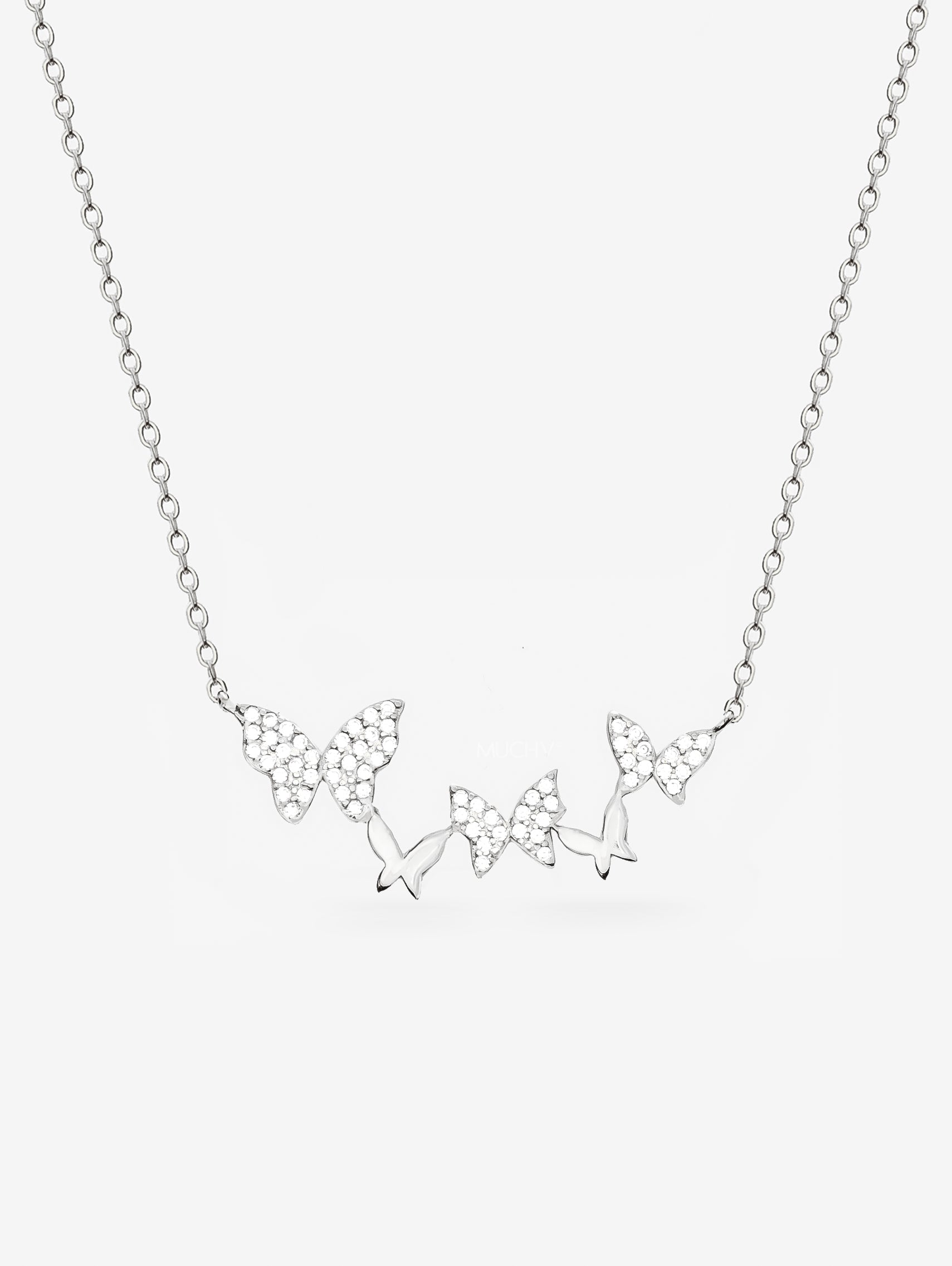Silver Butterfly Necklace - Five Butterflies