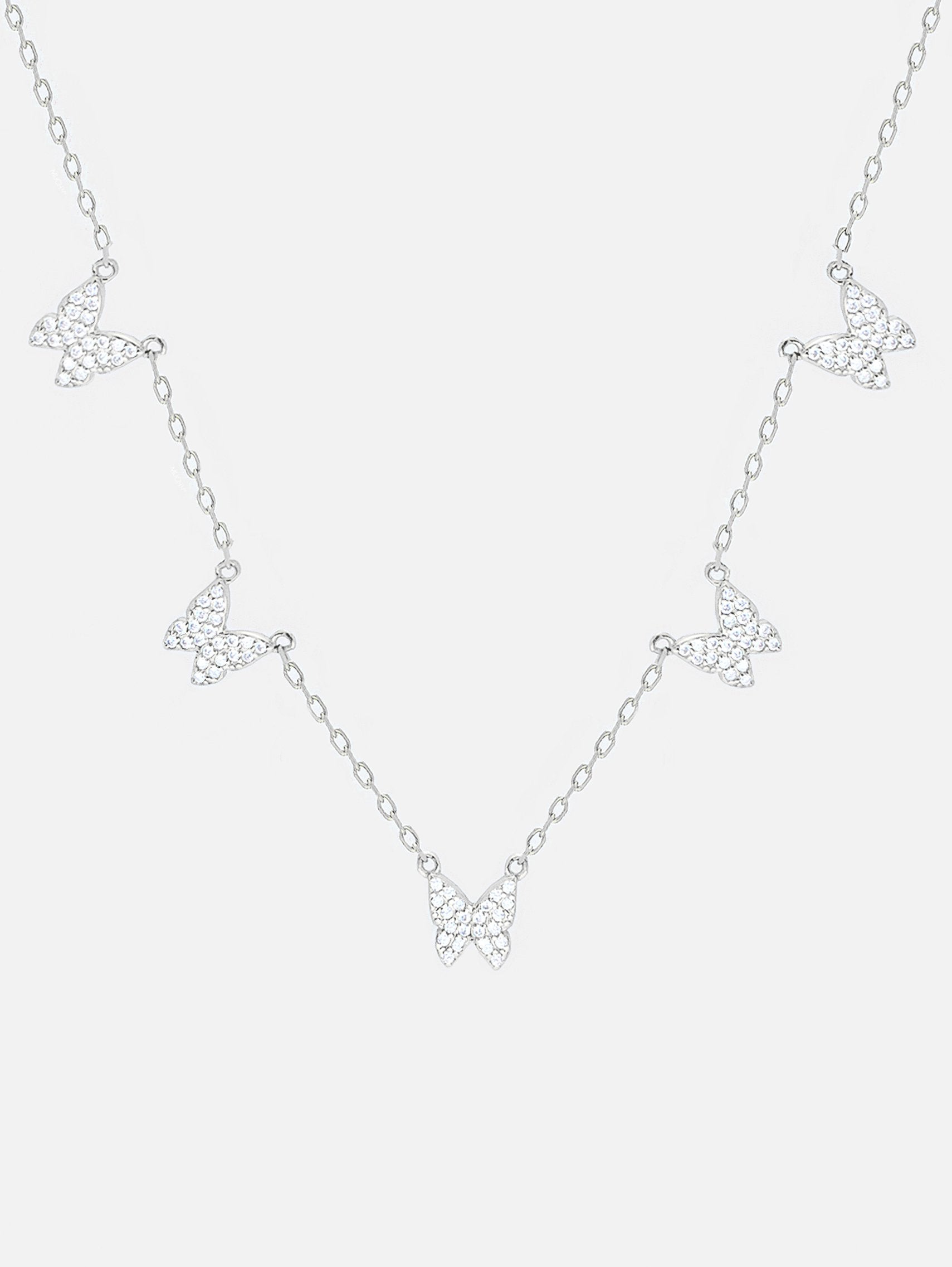 Silver Butterfly Necklace or Choker - Five Sparkling Butterflies (18ct White Gold Plated 925 Sterling Silver) - Muchv Jewellery