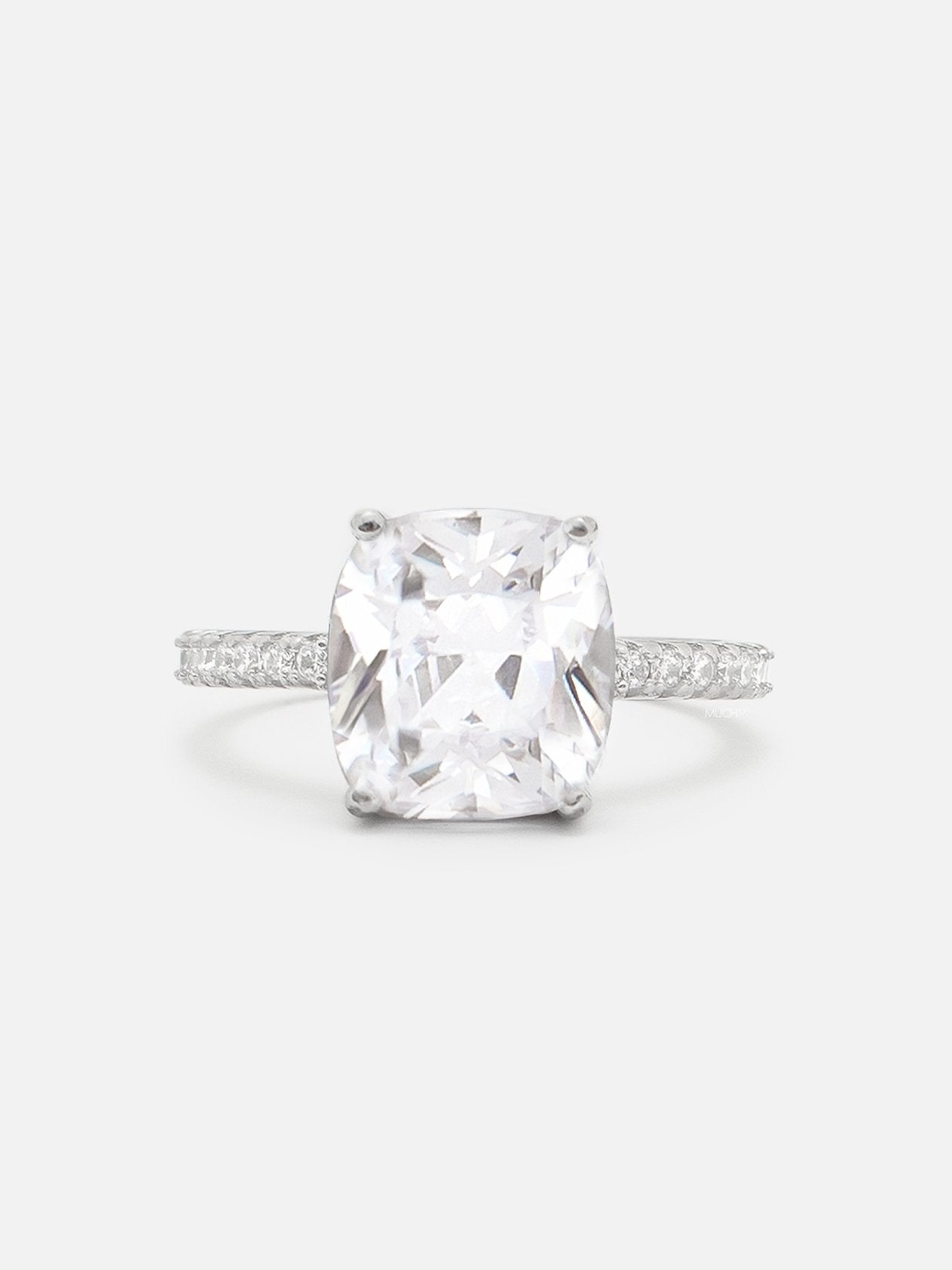 Silver Cushion Cut Ring, Large Stone Promise Ring (925 Sterling Silver) - Muchv Jewellery