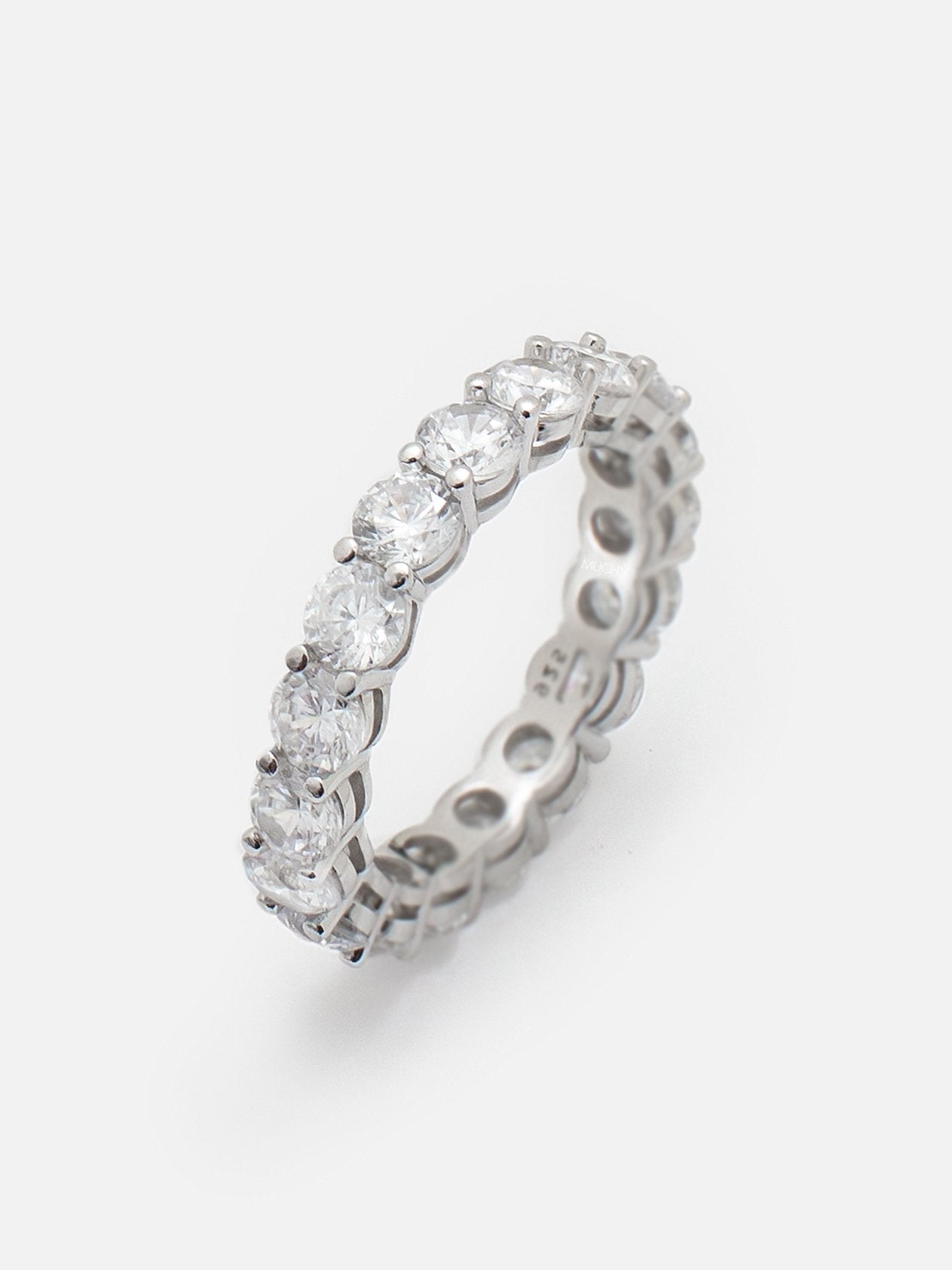Silver Stacking Ring - Round Cubic Zirconia Stones (18ct White Gold Plated 925 Sterling Silver) - Muchv Jewellery