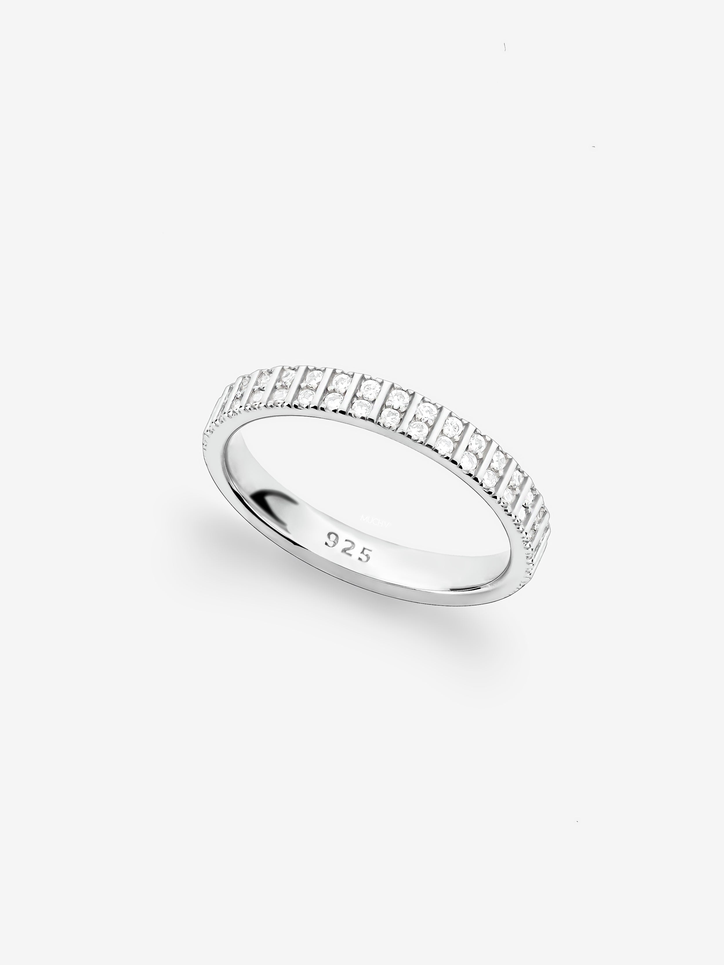 Silver Double Row Stacking Ring With Sparkling Stones