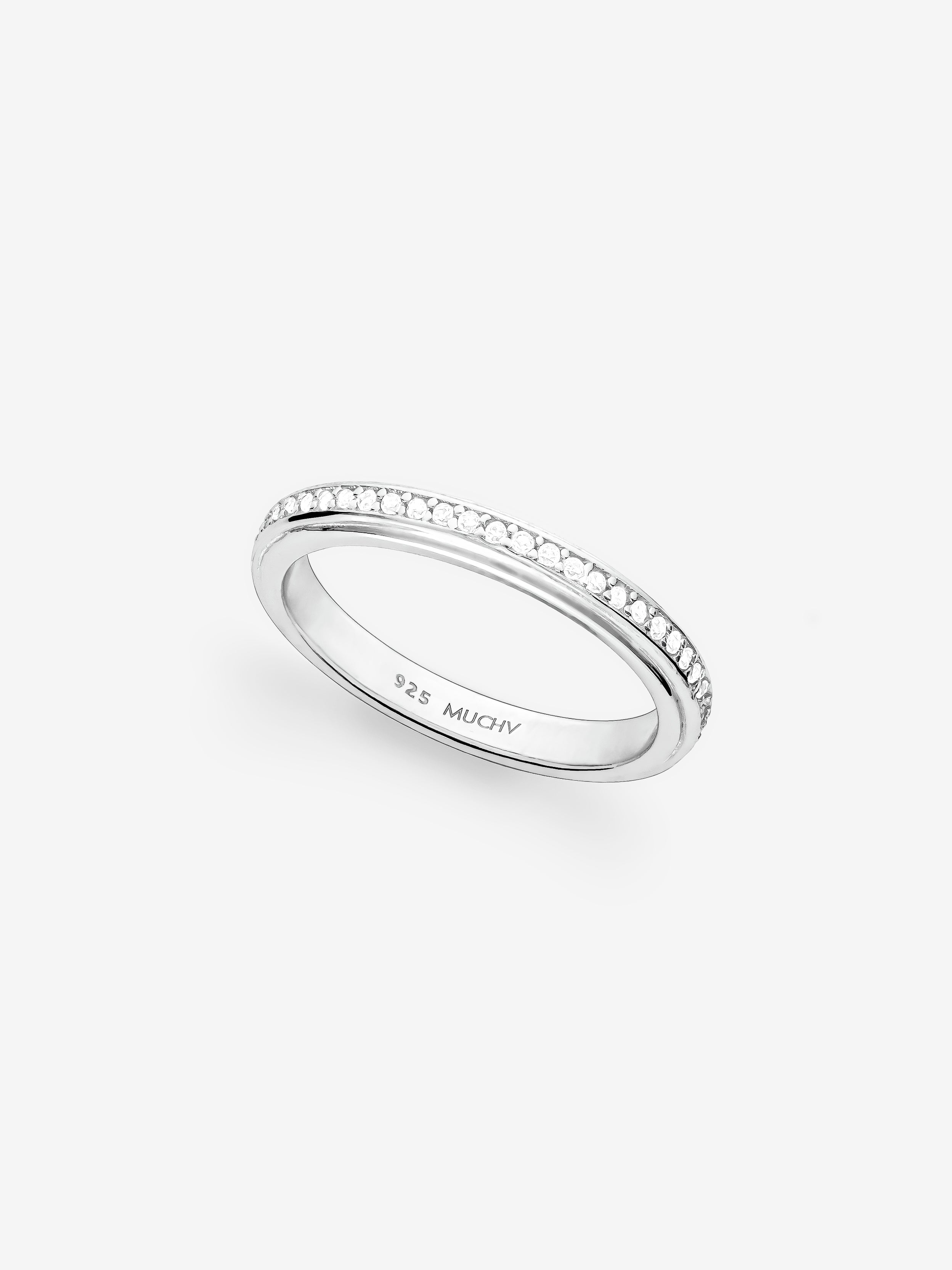 Silver Thin Stacking Ring With Sparkling Stones