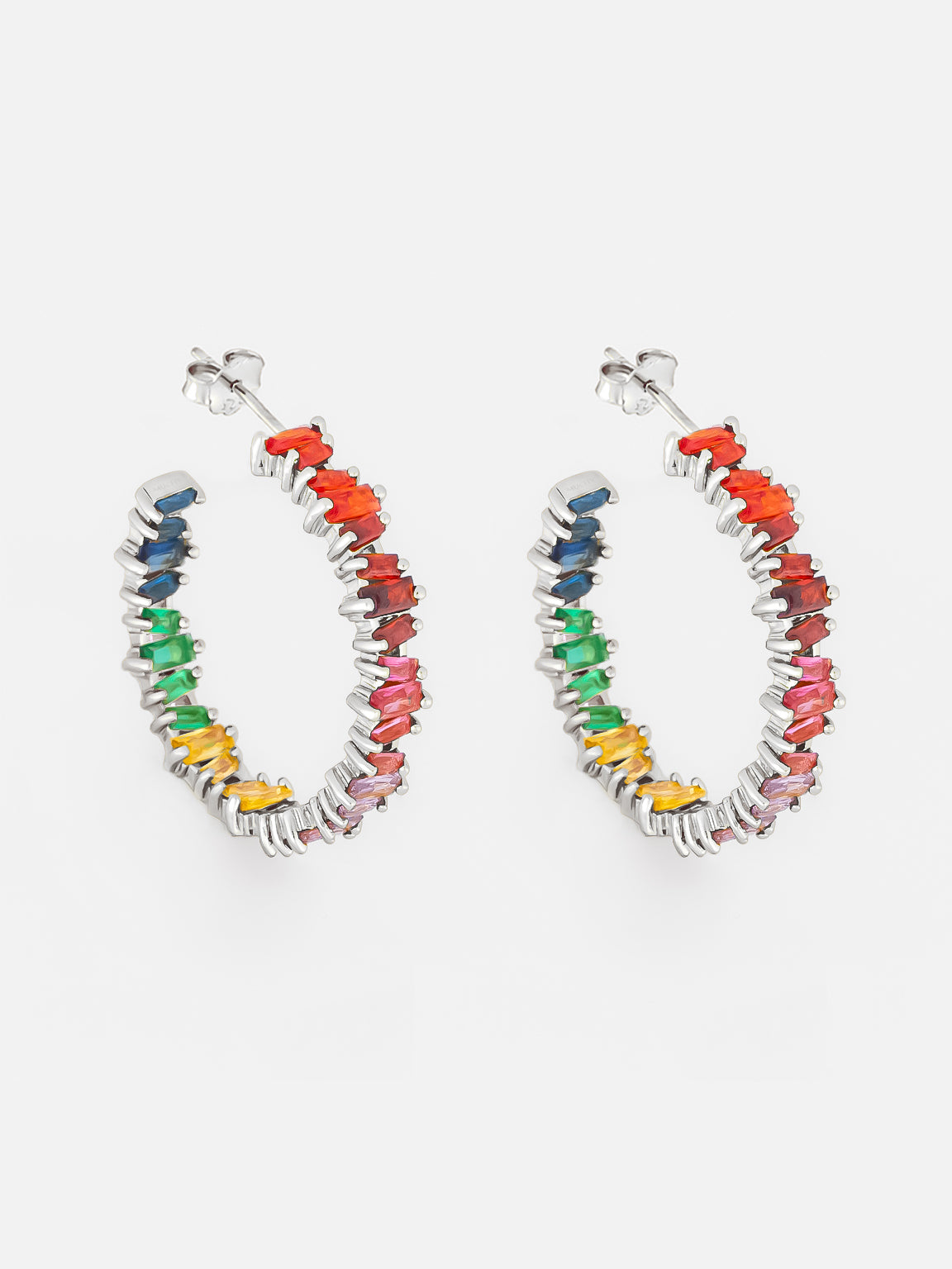 Silver Large Rainbow Hoop Earrings - Colourful Jewellery