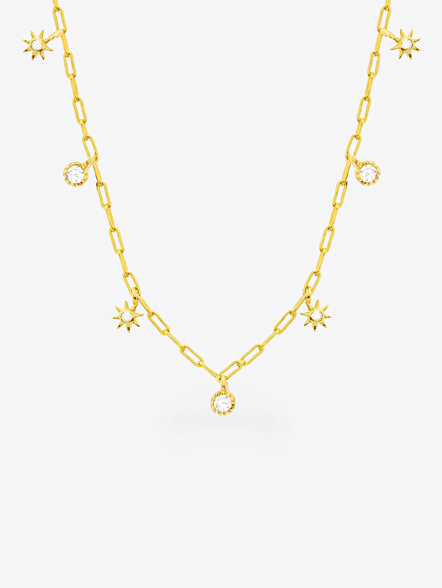 Gold Charm Choker Necklace - Moon and Star