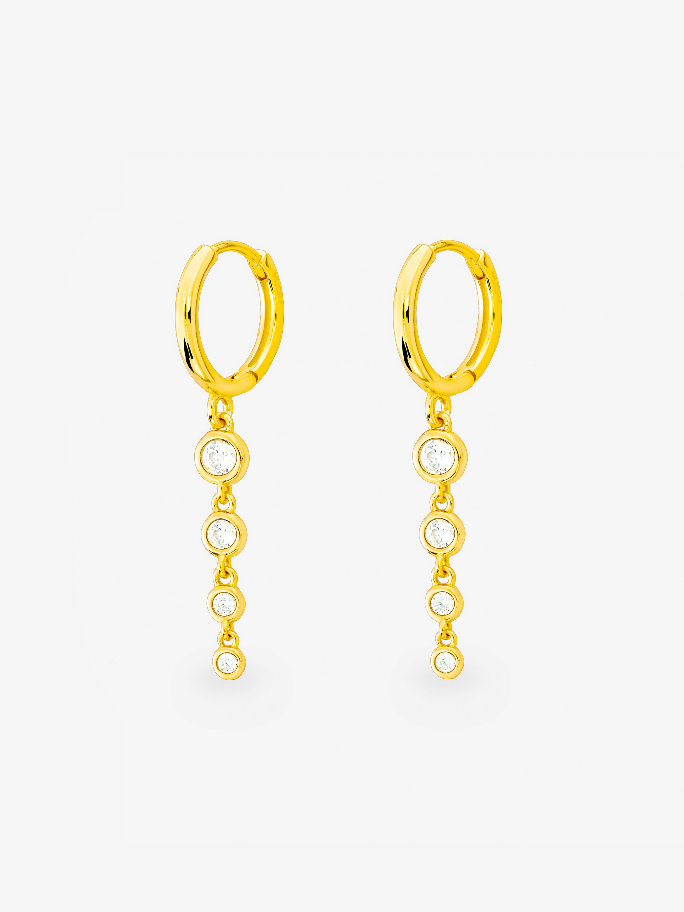Gold Dangle Hoop Earrings With Round Charms